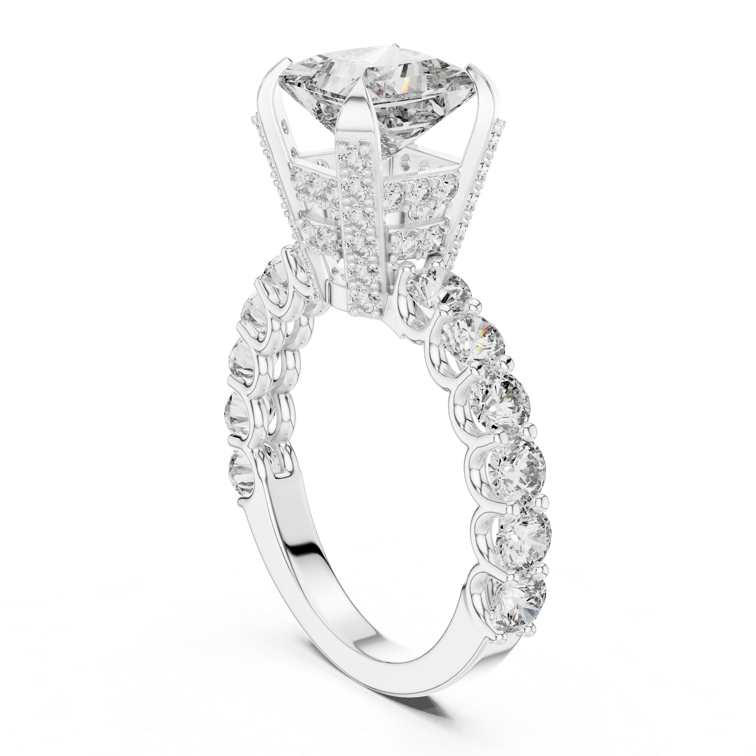 Princess Cut Pavé Cathedral Ring