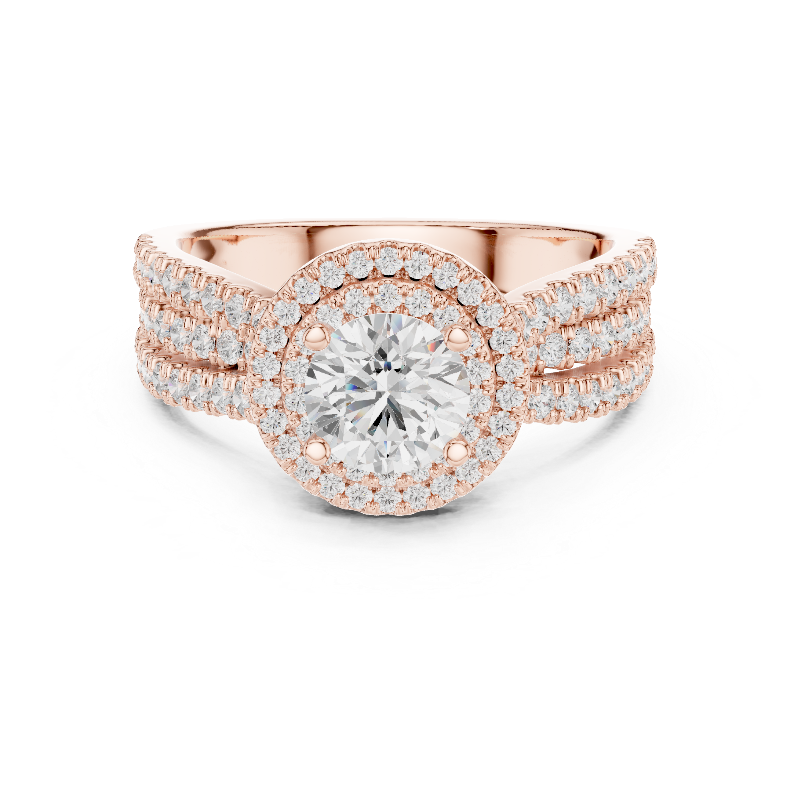 Muur Atelier Solid Gold Triple Band Micro-Pave Halo Diamond Engagement Ring