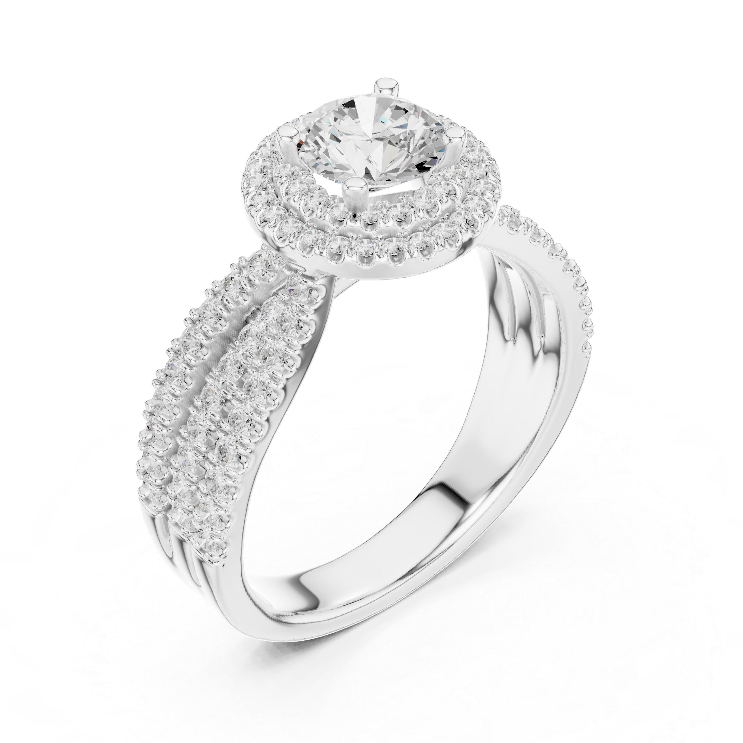 Muur Atelier Solid Gold Triple Band Micro-Pave Halo Diamond Engagement Ring