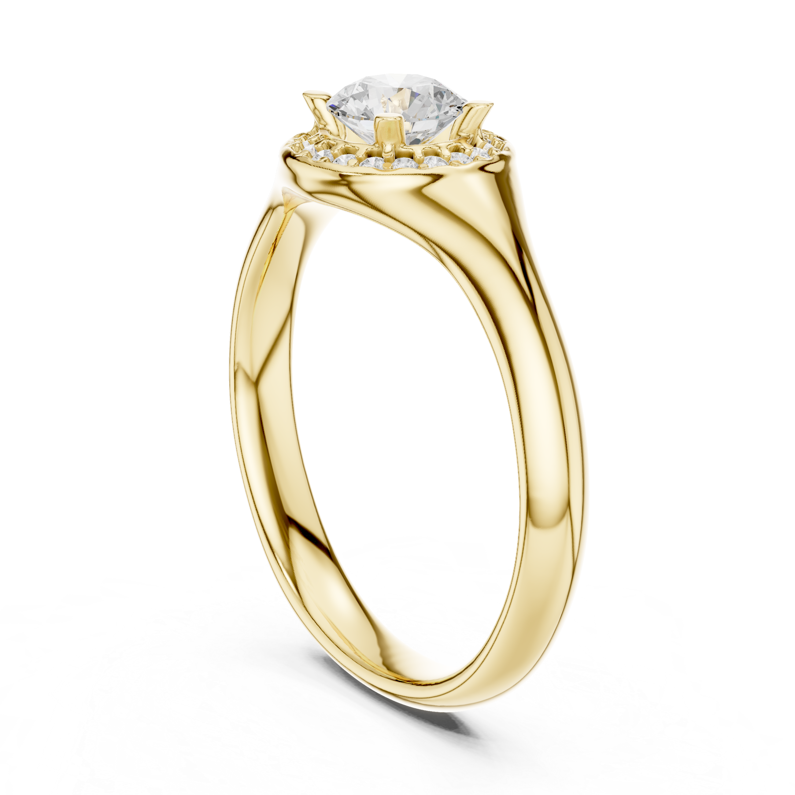 Muur Atelier Solid Gold Bezel Set Halo Solitaire Diamond Engagement Ring