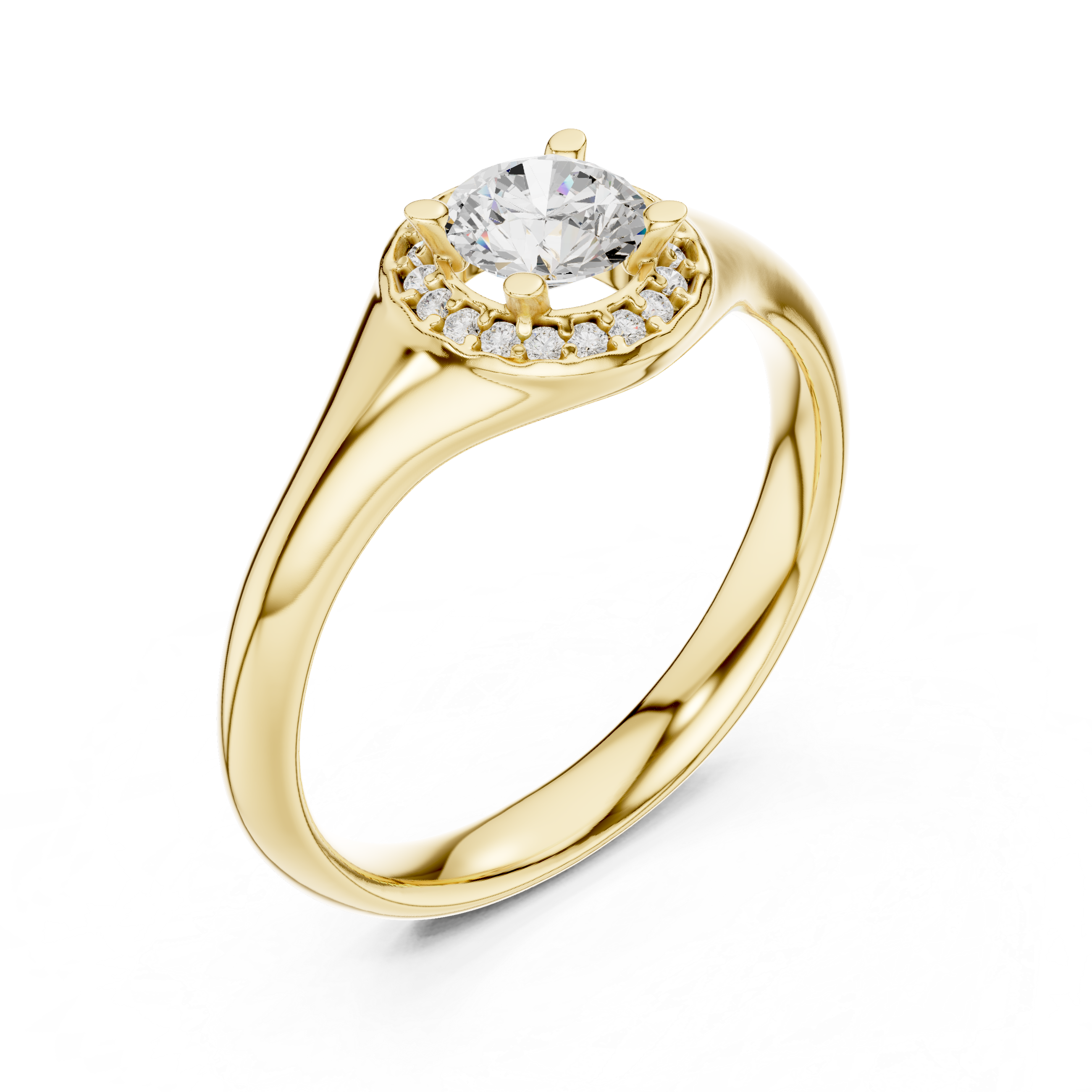 Muur Atelier Solid Gold Bezel Set Halo Solitaire Diamond Engagement Ring