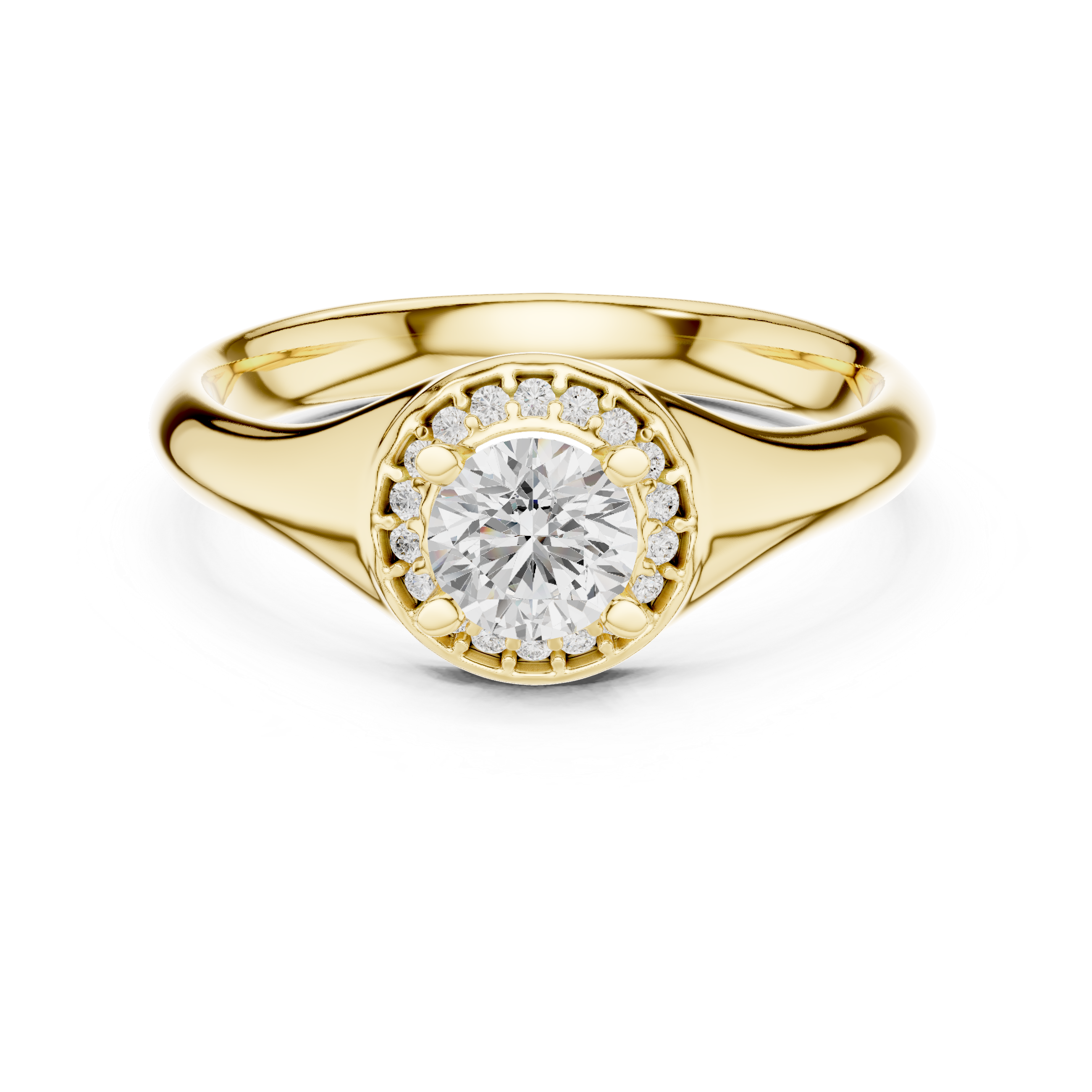 Muur Atelier Solid Gold Bezel Set Halo Solitaire Diamond Engagement Ring