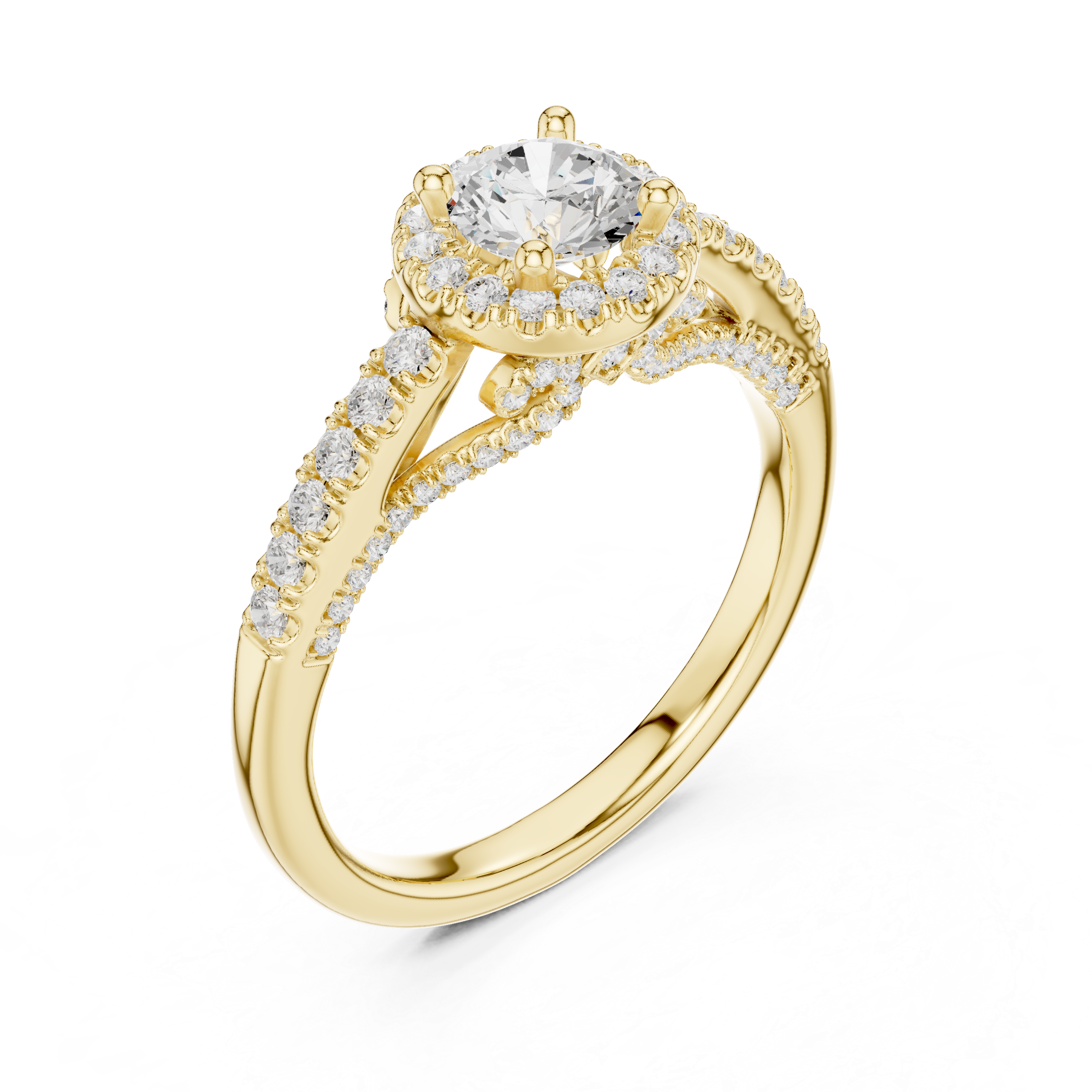 Muur Atelier Solid Gold Scalloped Cathedral Halo Diamond Engagement Ring