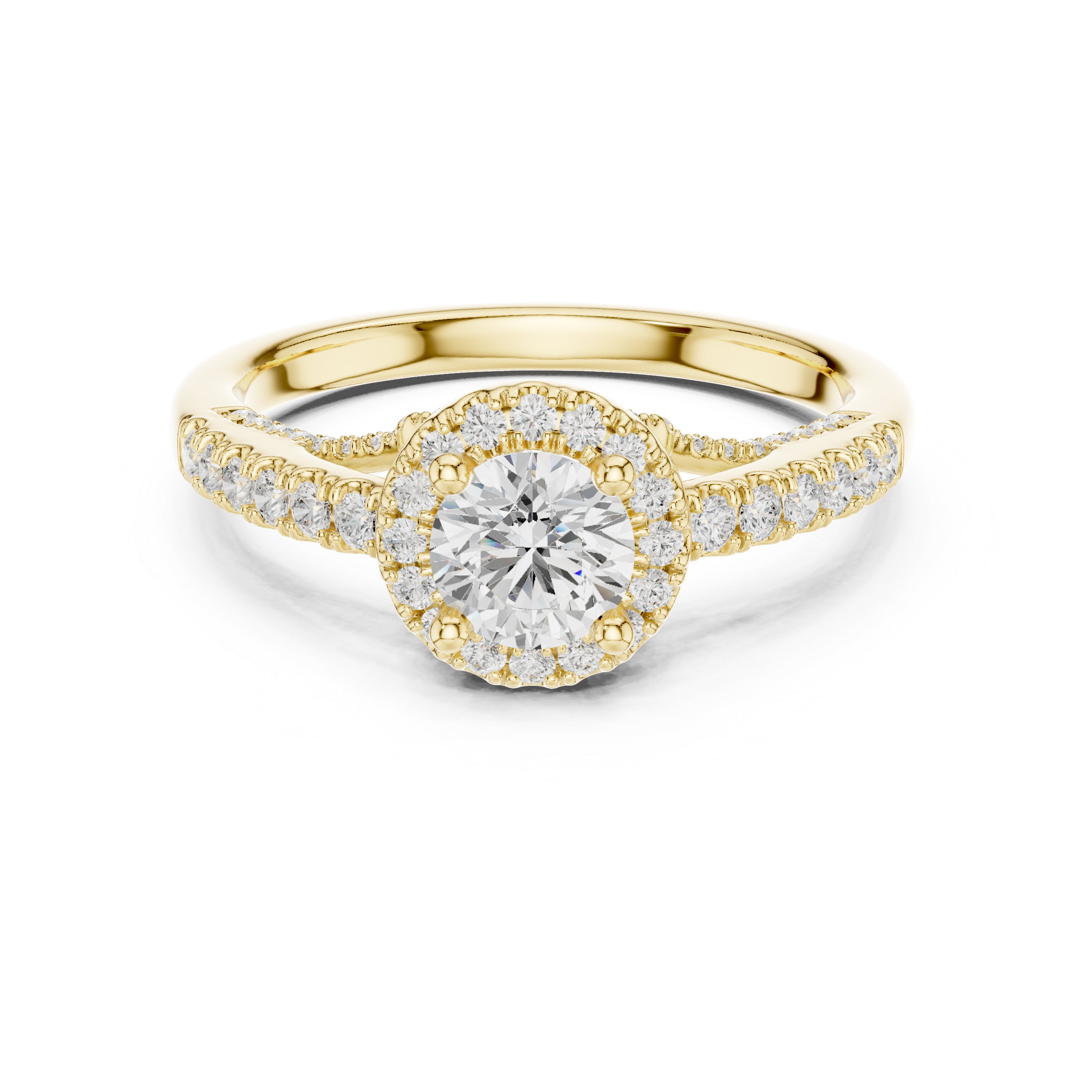 Muur Atelier Solid Gold Scalloped Cathedral Halo Diamond Engagement Ring