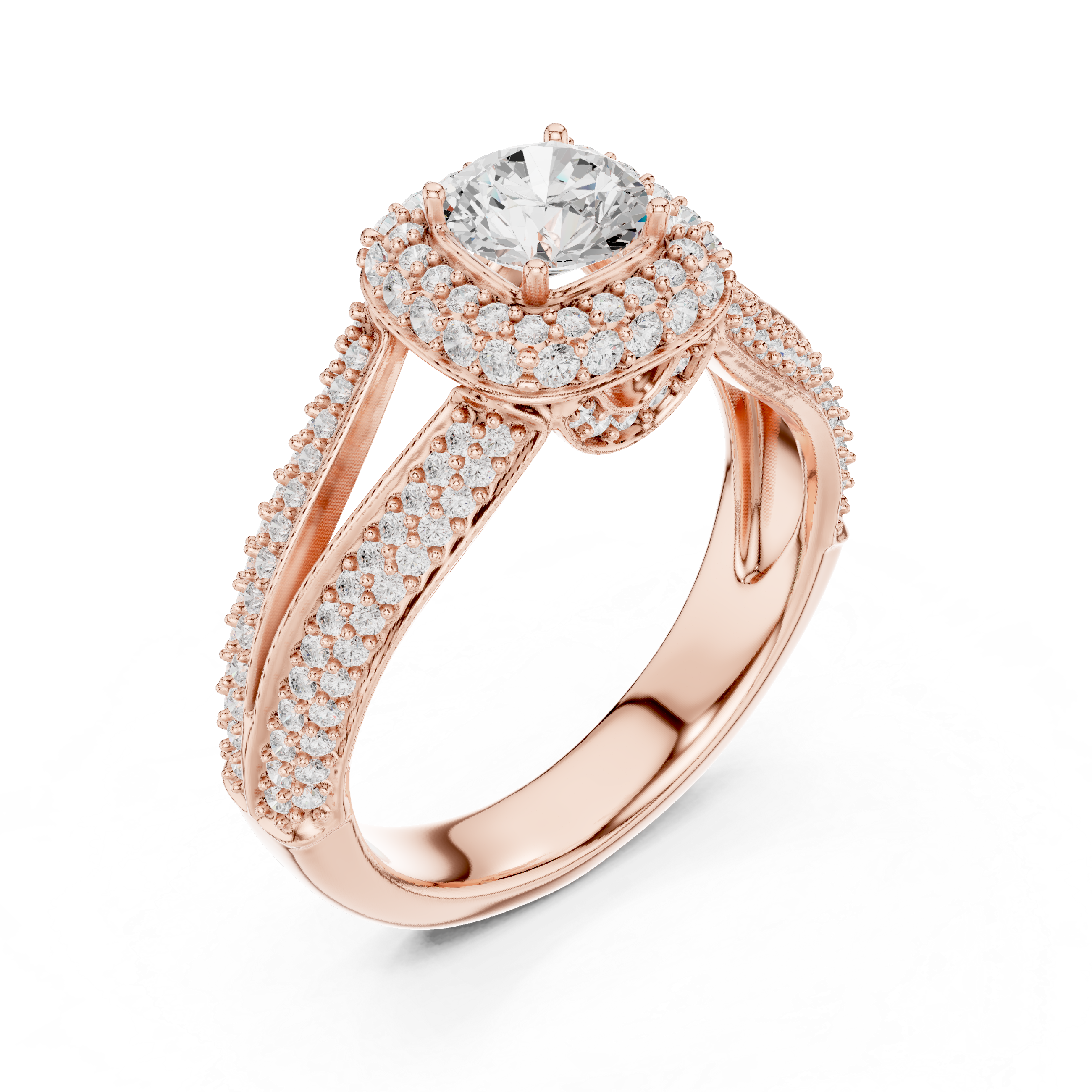 Muur Atelier Solid Gold Triple Band Pavé Halo Diamond Engagement Ring