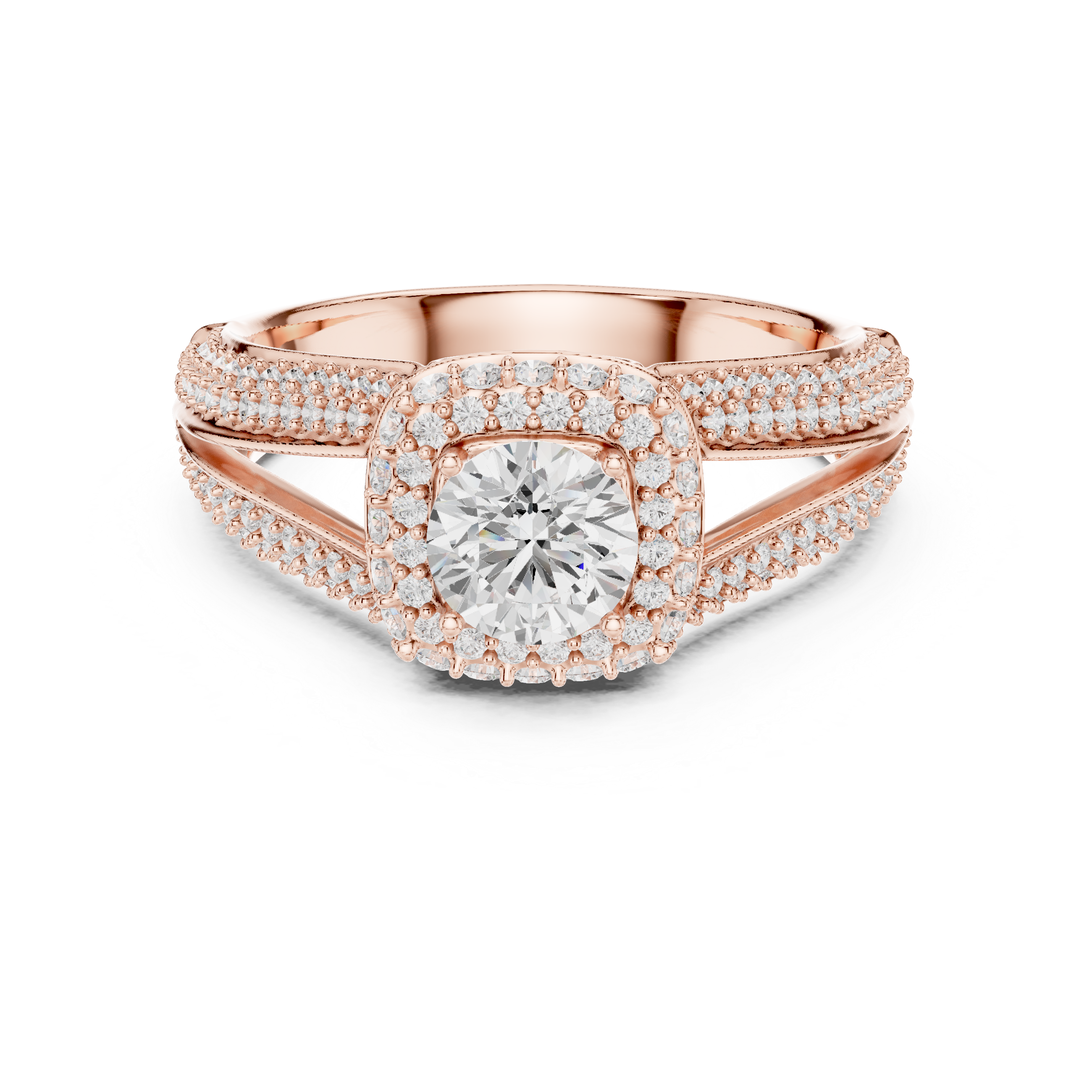 Muur Atelier Solid Gold Triple Band Pavé Halo Diamond Engagement Ring