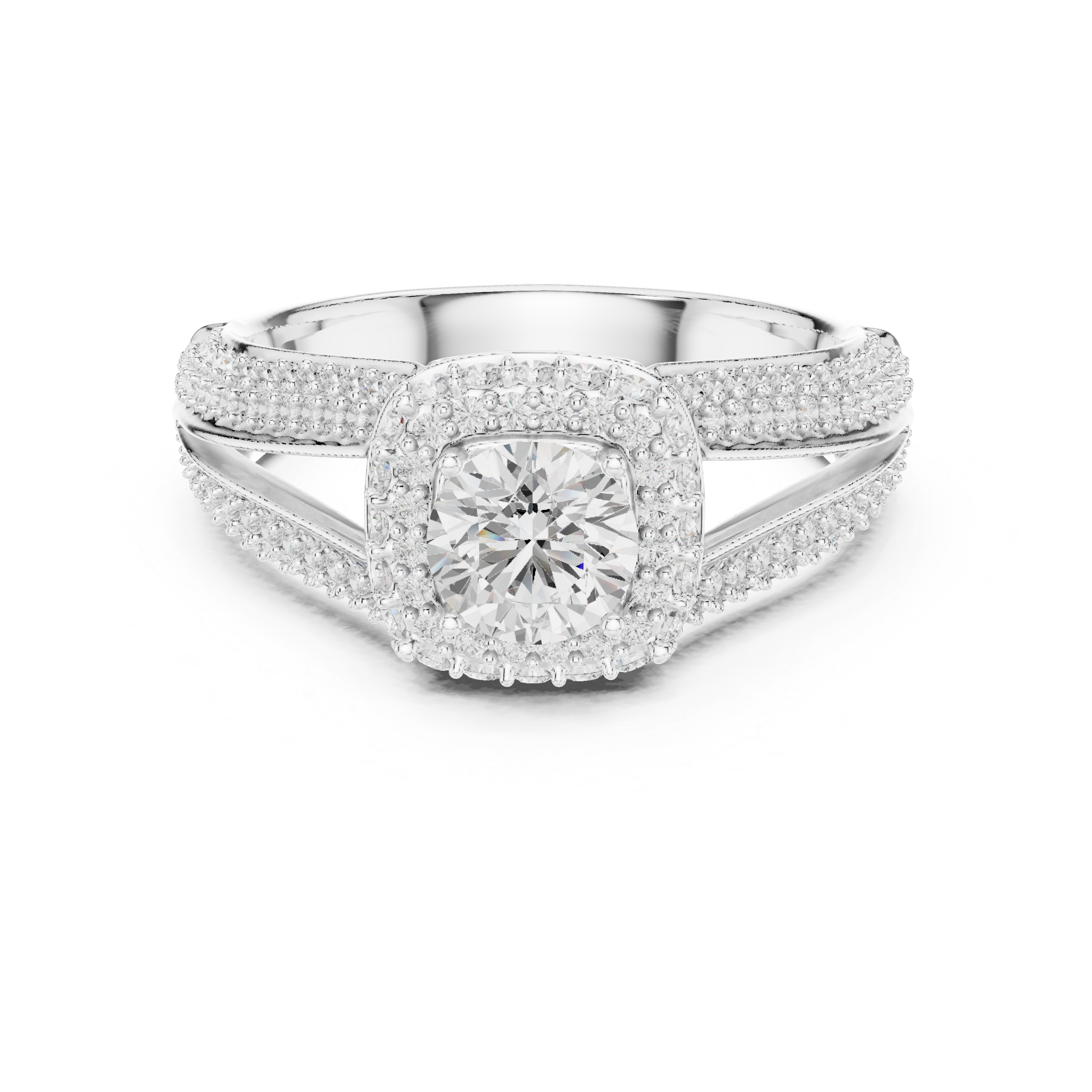 Muur Atelier Solid Gold Triple Band Pavé Halo Diamond Engagement Ring