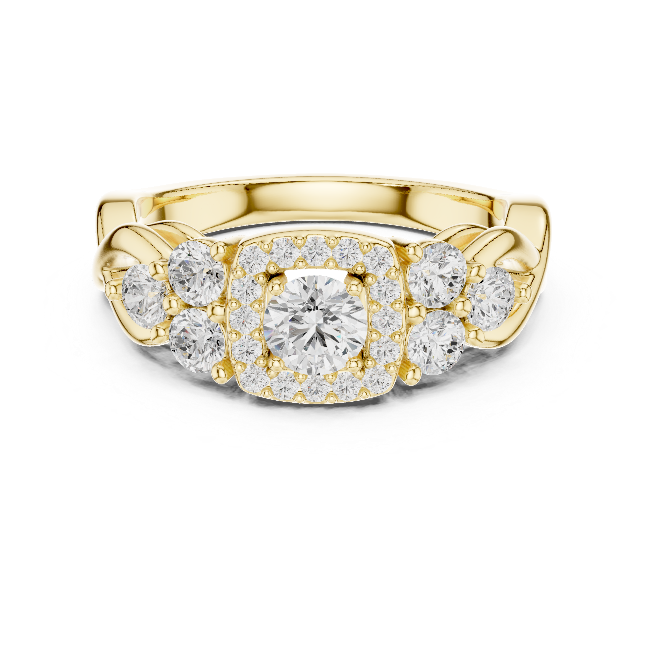 Muur Atelier Solid Gold Infinity Twist Three-Stone Halo Diamond Engagement Ring