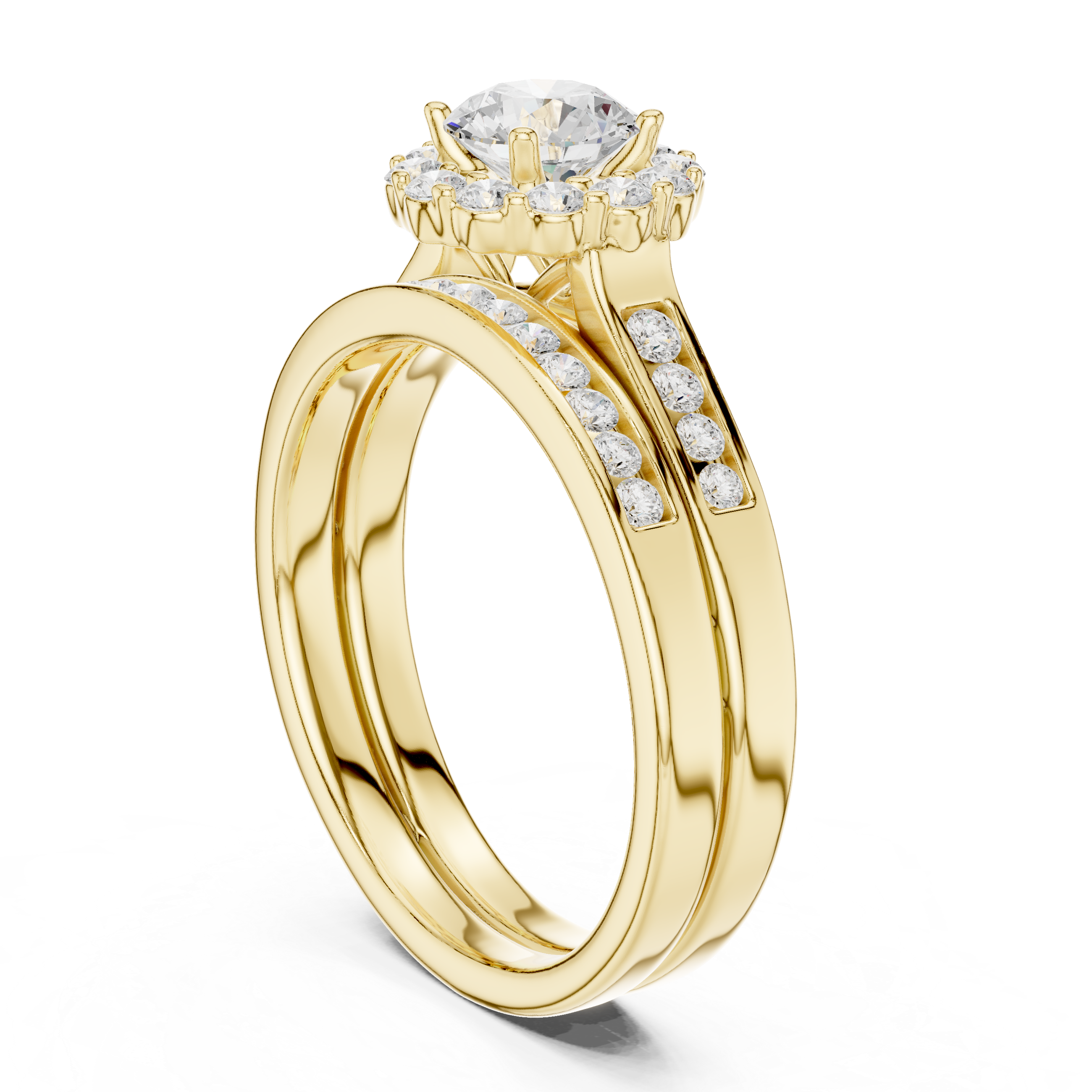 Muur Atelier Solid Gold Elevated Sunburst Halo Diamond Bridal Set