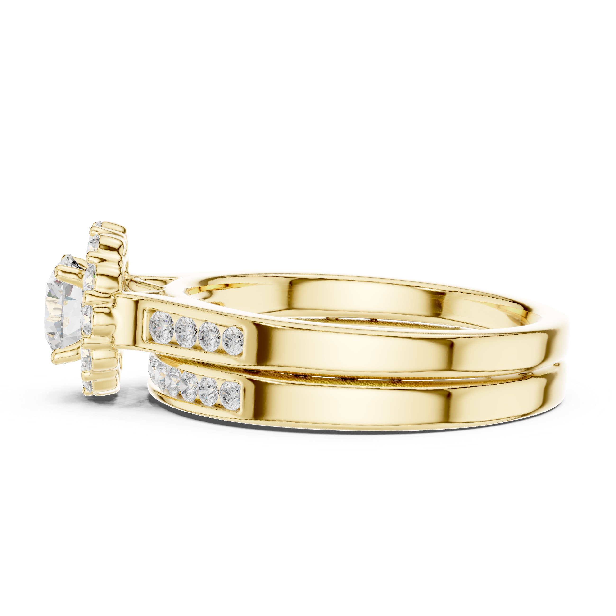 Muur Atelier Solid Gold Elevated Sunburst Halo Diamond Bridal Set