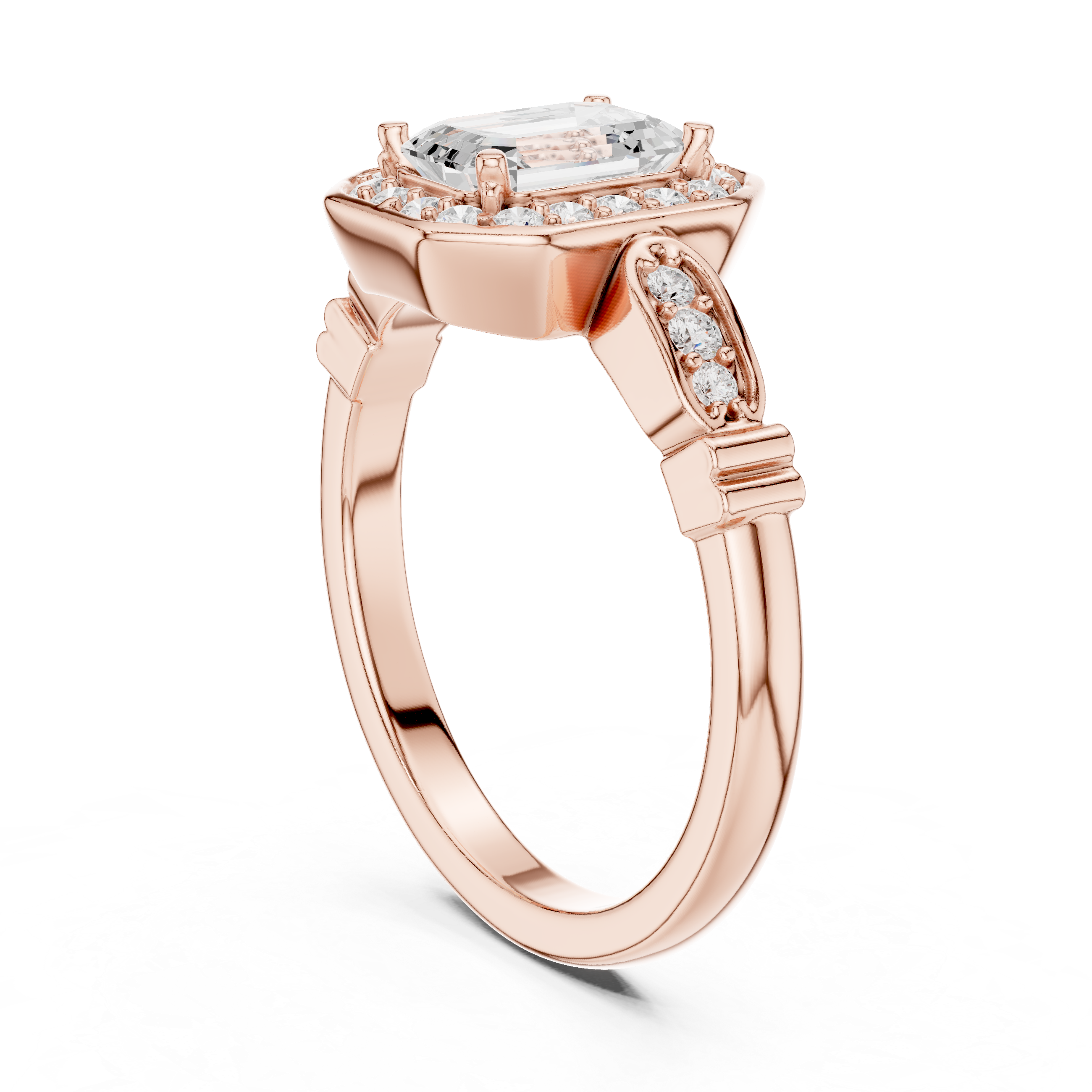 Muur Atelier Solid Gold Emerald Cut Halo Diamond Engagement Ring