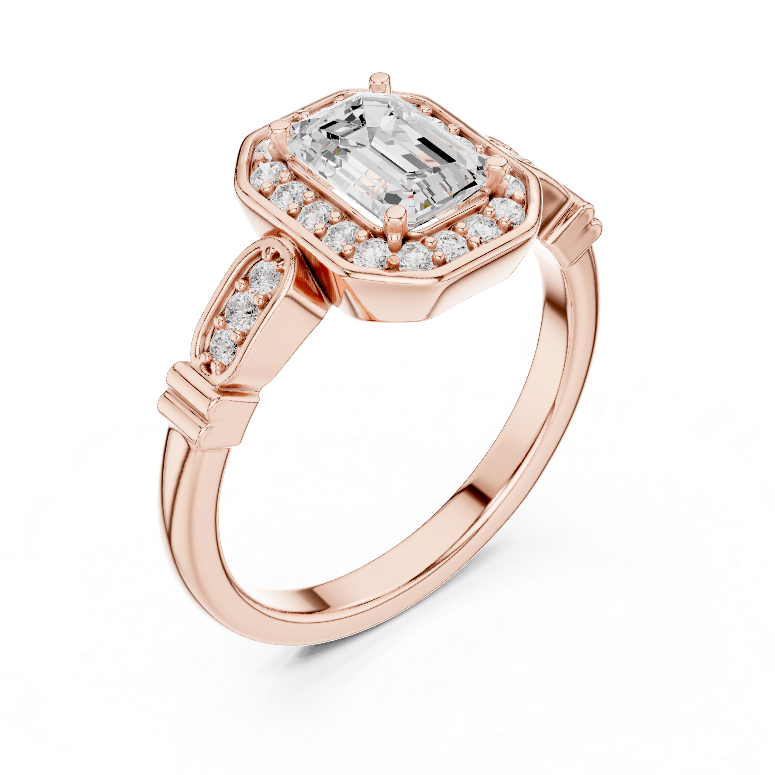 Muur Atelier Solid Gold Emerald Cut Halo Diamond Engagement Ring