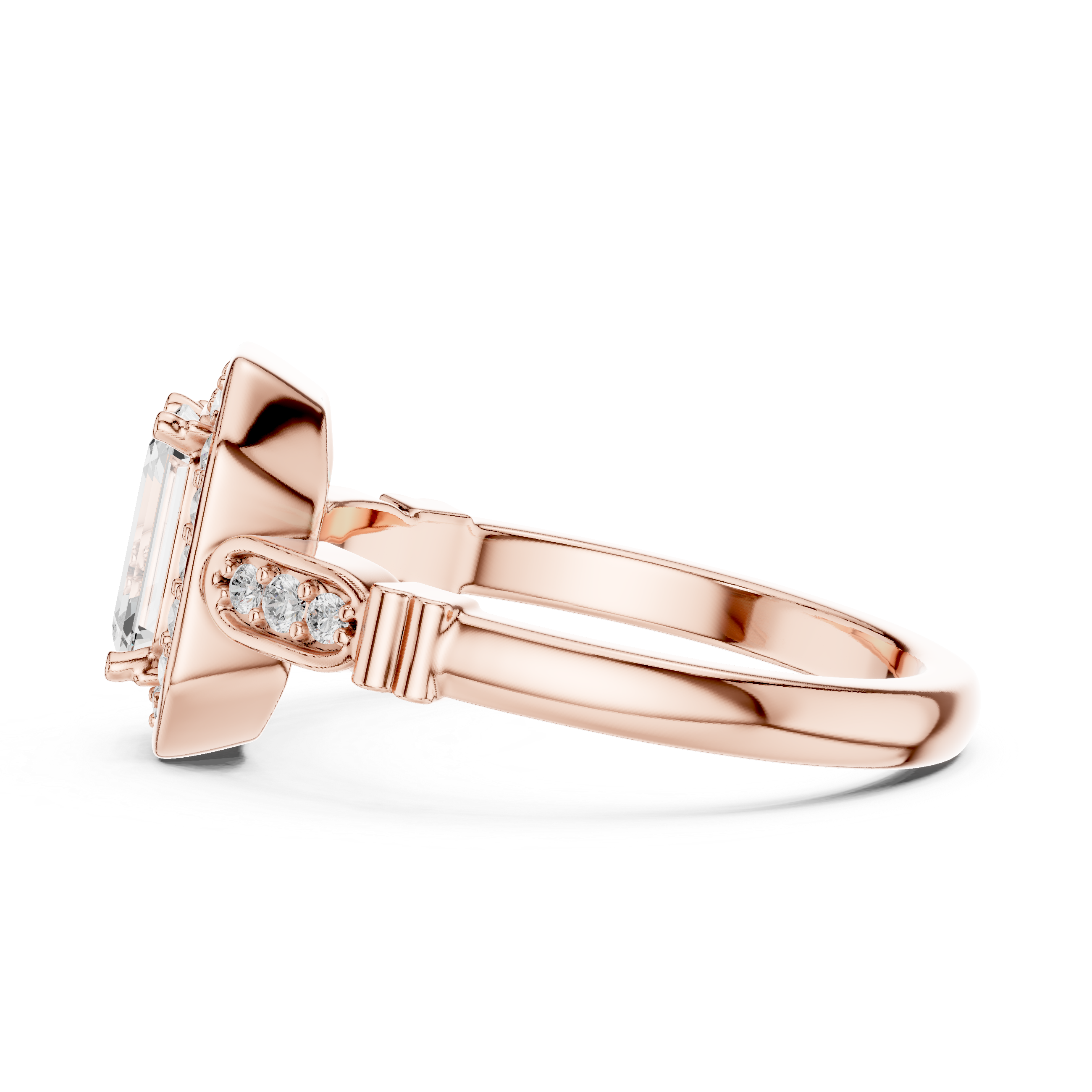 Muur Atelier Solid Gold Emerald Cut Halo Diamond Engagement Ring