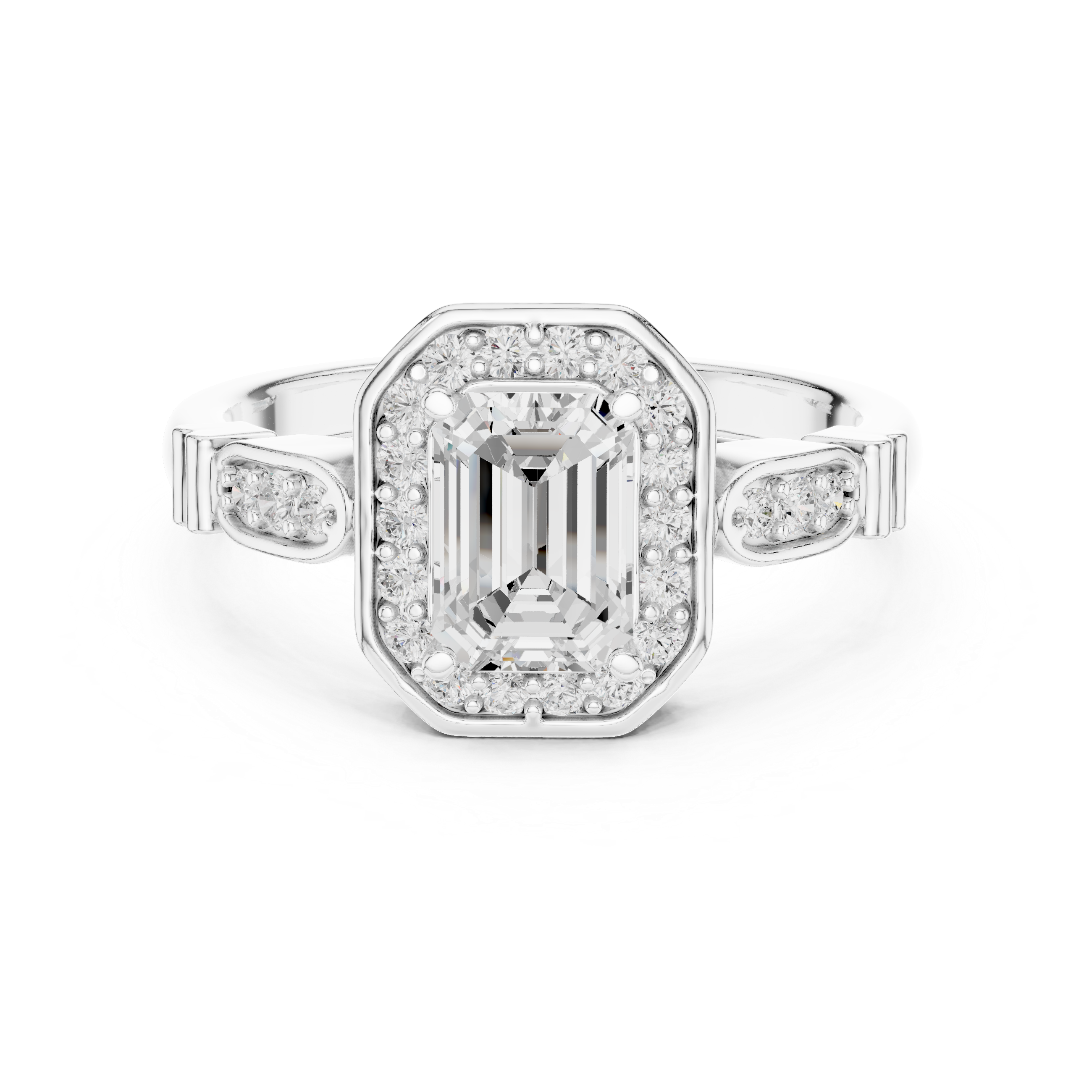 Muur Atelier Solid Gold Emerald Cut Halo Diamond Engagement Ring