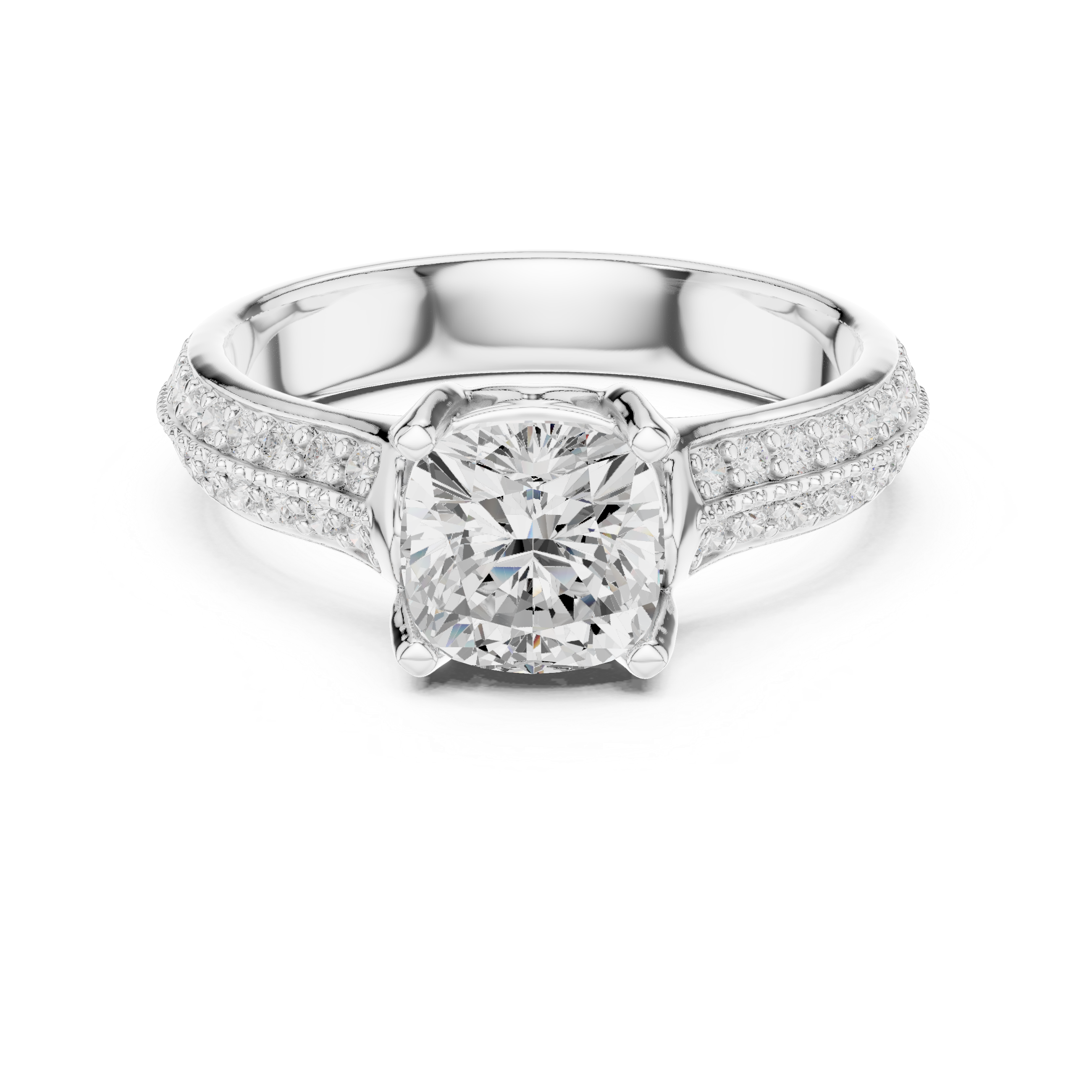 Muur Atelier Solid Gold Cushion Cut Triple Band Diamond Engagement Ring