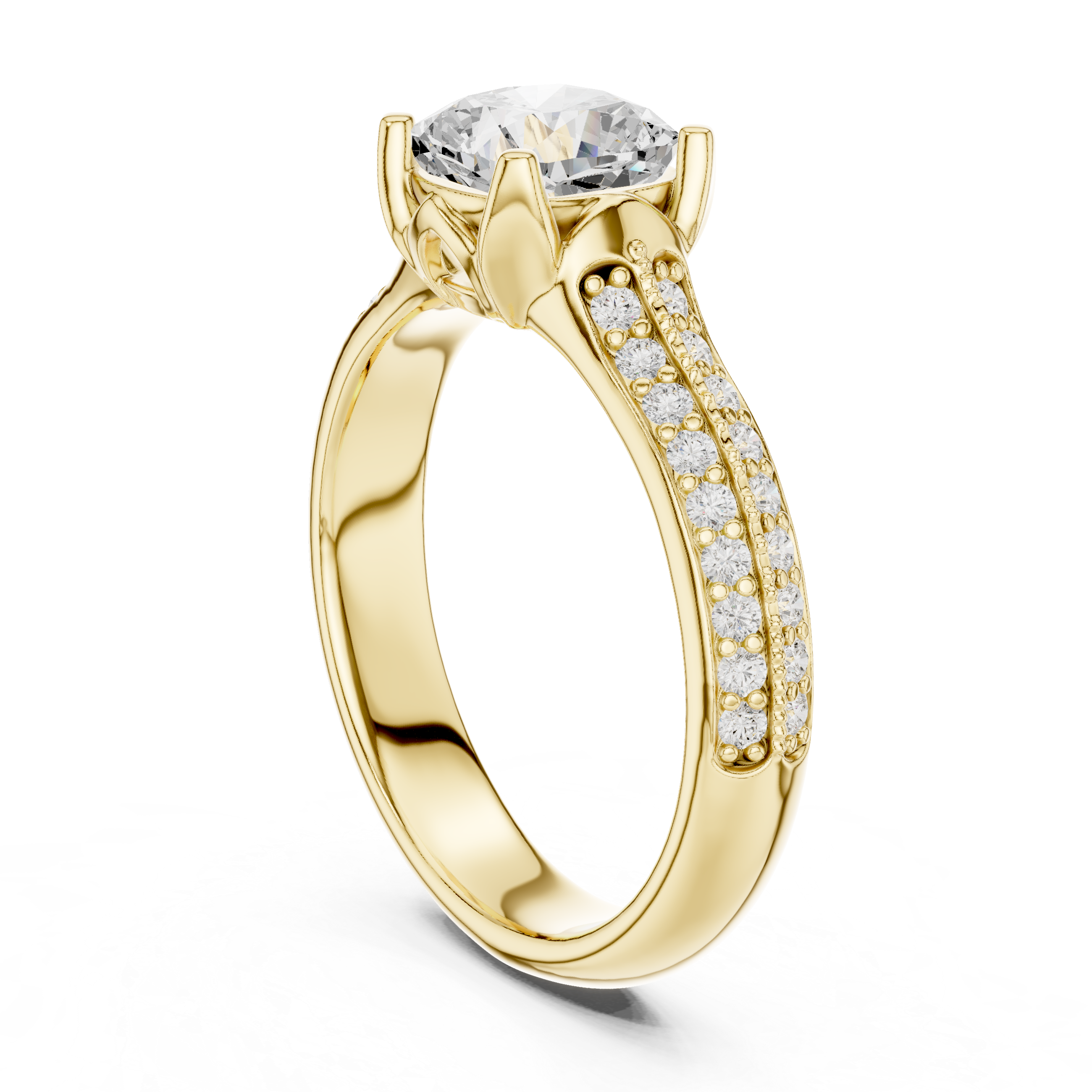 Muur Atelier Solid Gold Cushion Cut Triple Band Diamond Engagement Ring