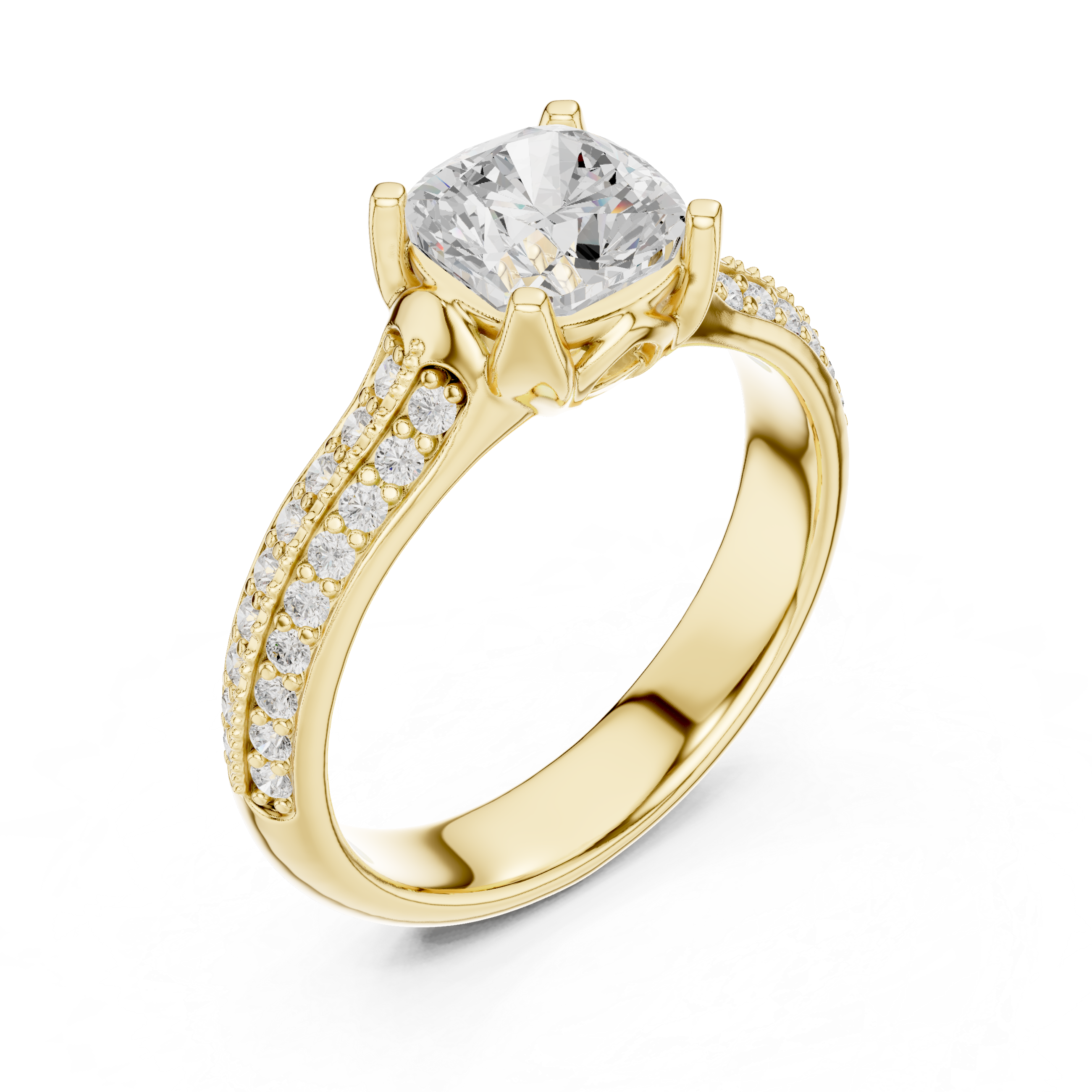 Muur Atelier Solid Gold Cushion Cut Triple Band Diamond Engagement Ring