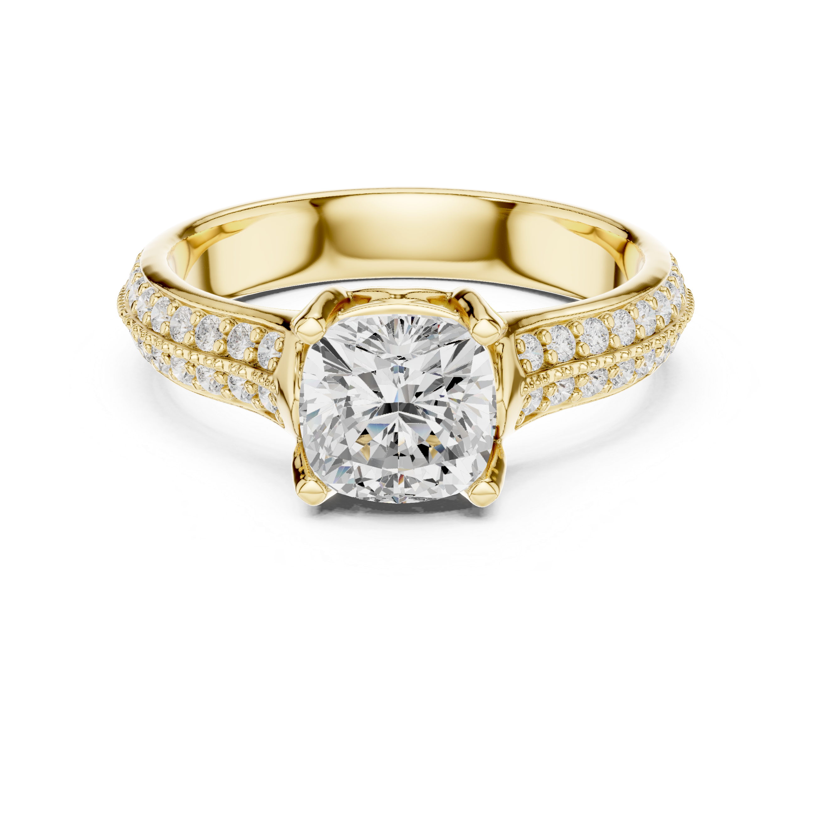 Muur Atelier Solid Gold Cushion Cut Triple Band Diamond Engagement Ring