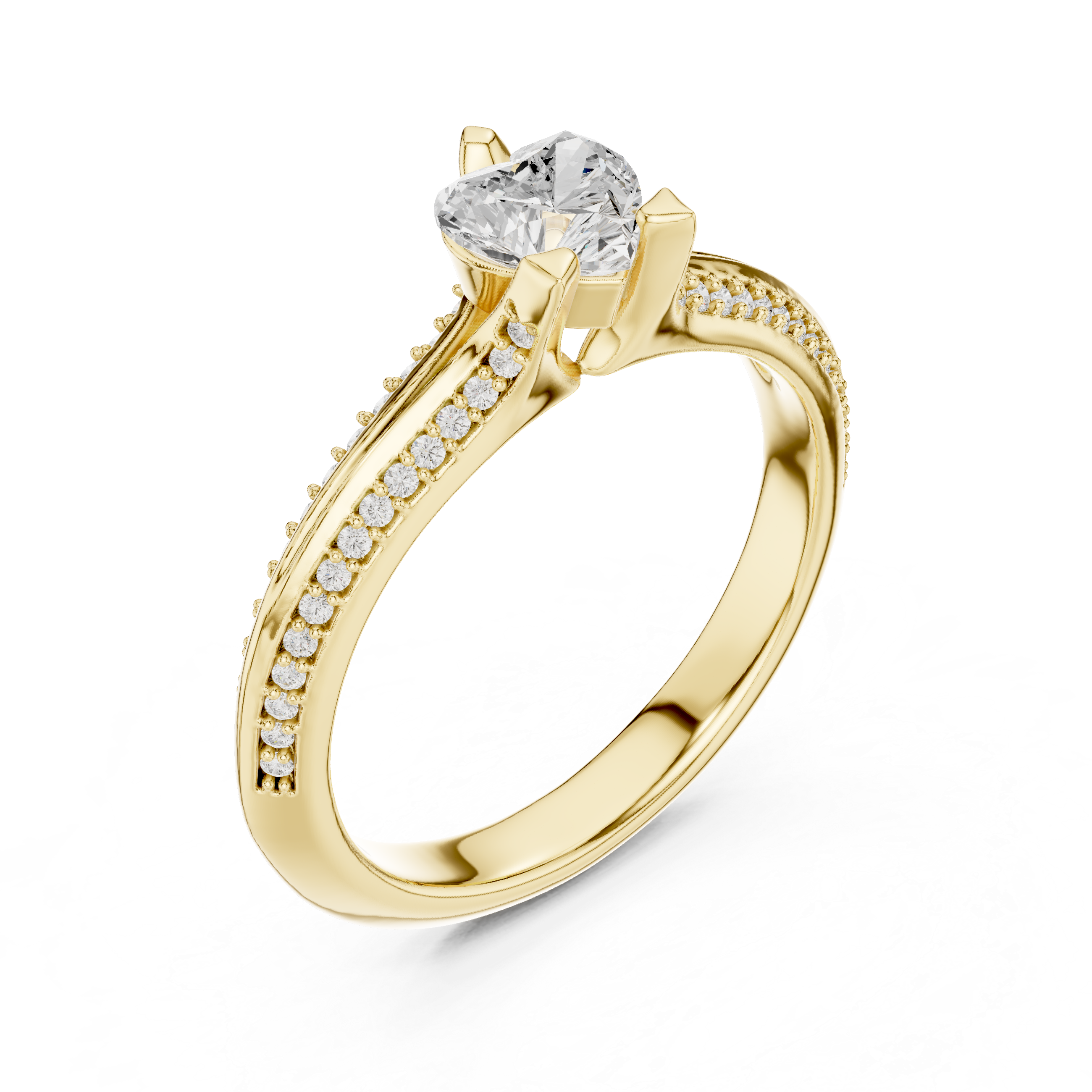Muur Atelier Solid Gold Heart Shaped Pavé Diamond Engagement Ring