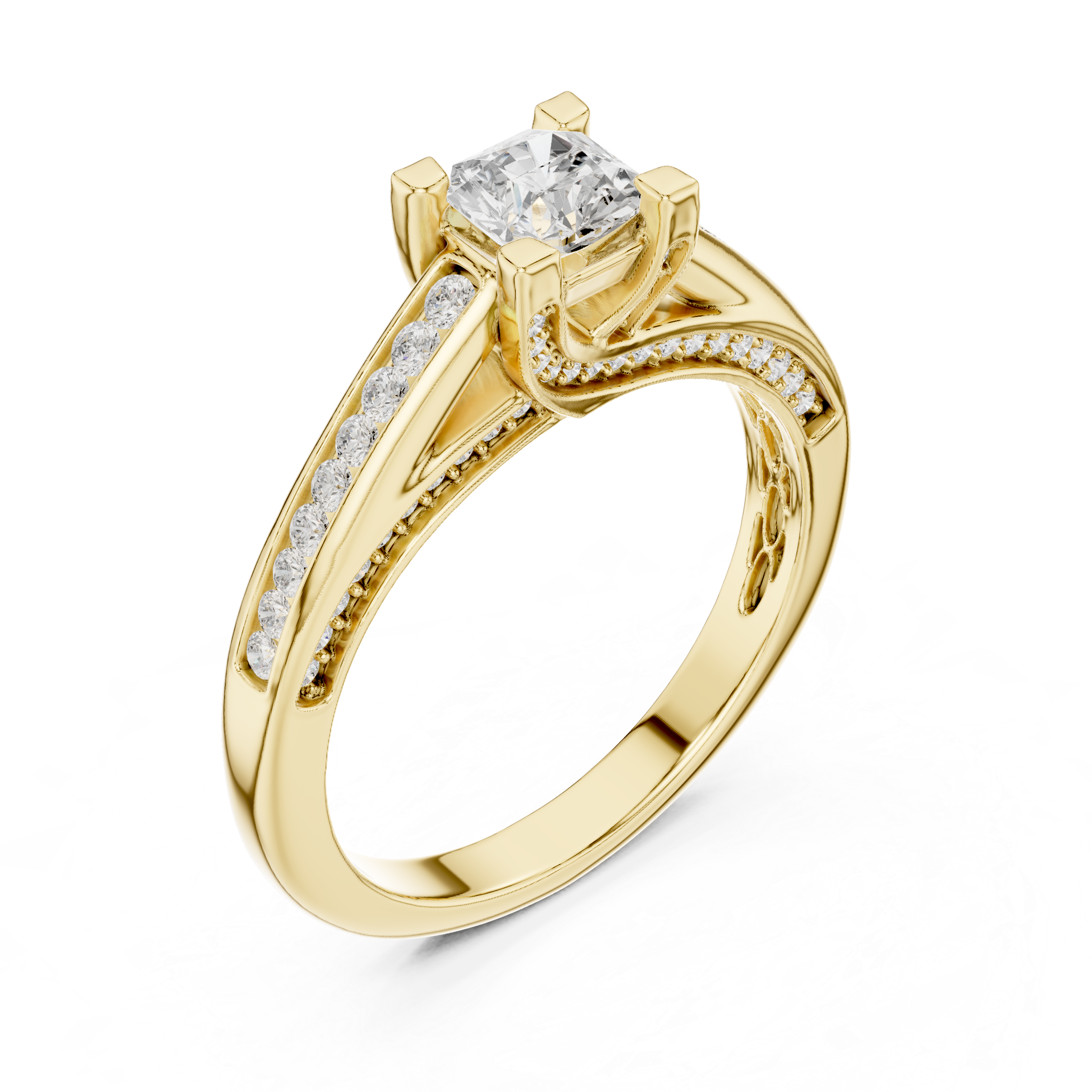 Muur Atelier Solid Gold Radiant Cut Bypass Channel Diamond Engagement Ring