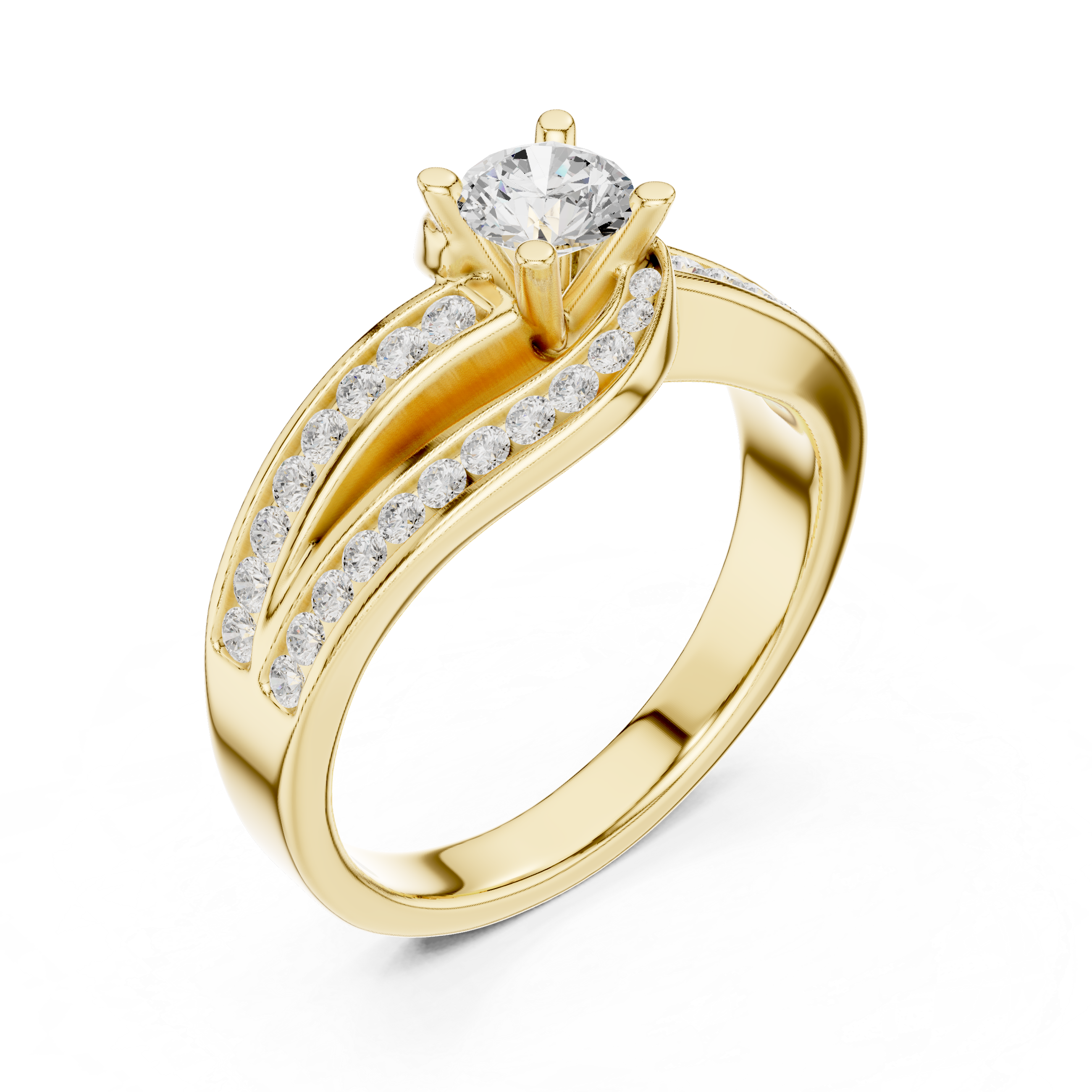 Muur Atelier Solid Gold Sculptural Bypass Channel-Set Diamond Engagement Ring