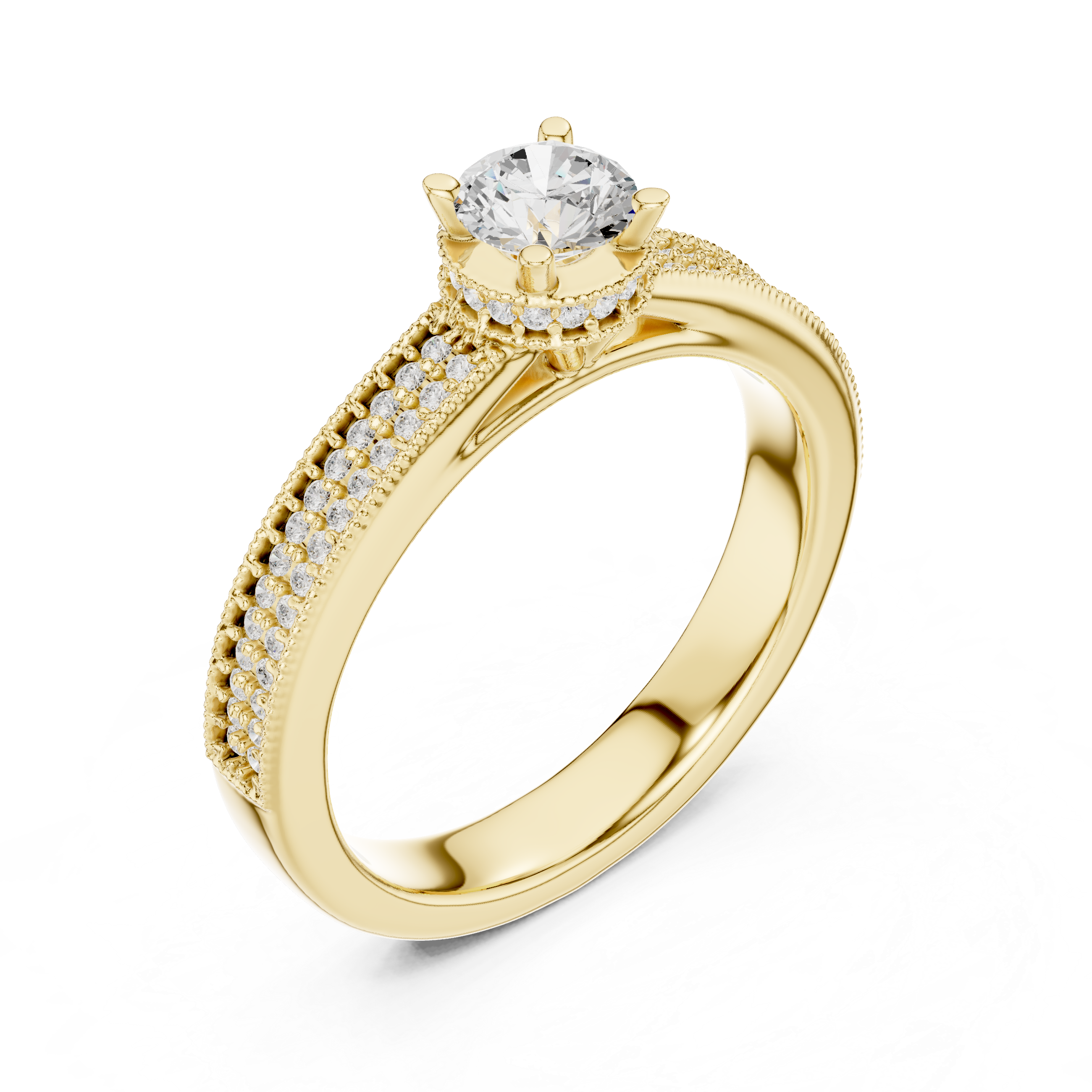 Muur Atelier Solid Gold Triple-Row Pavé Solitaire Diamond Engagement Ring