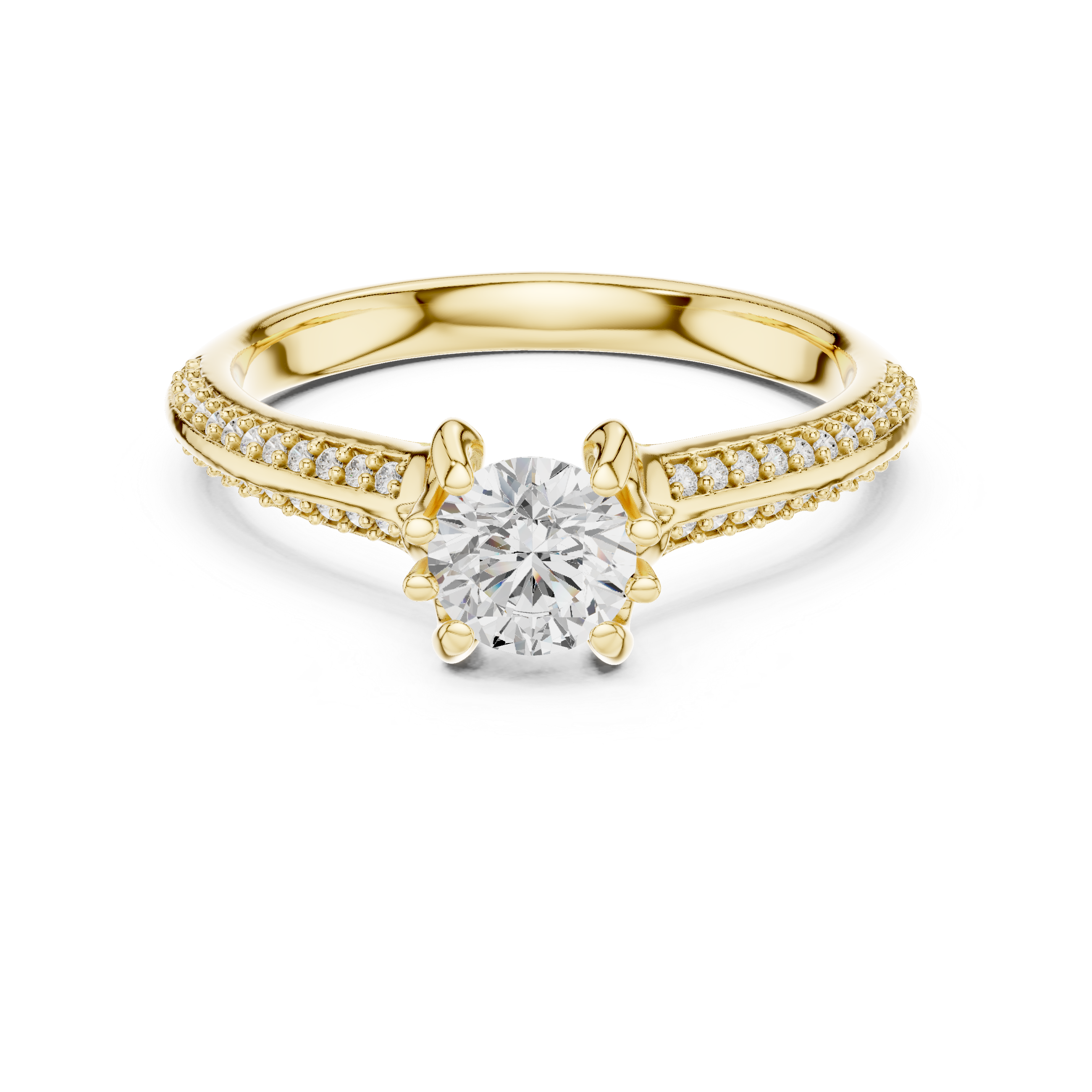 Muur Atelier Solid Gold Round Brilliant Cathedral Pavé Diamond Engagement Ring