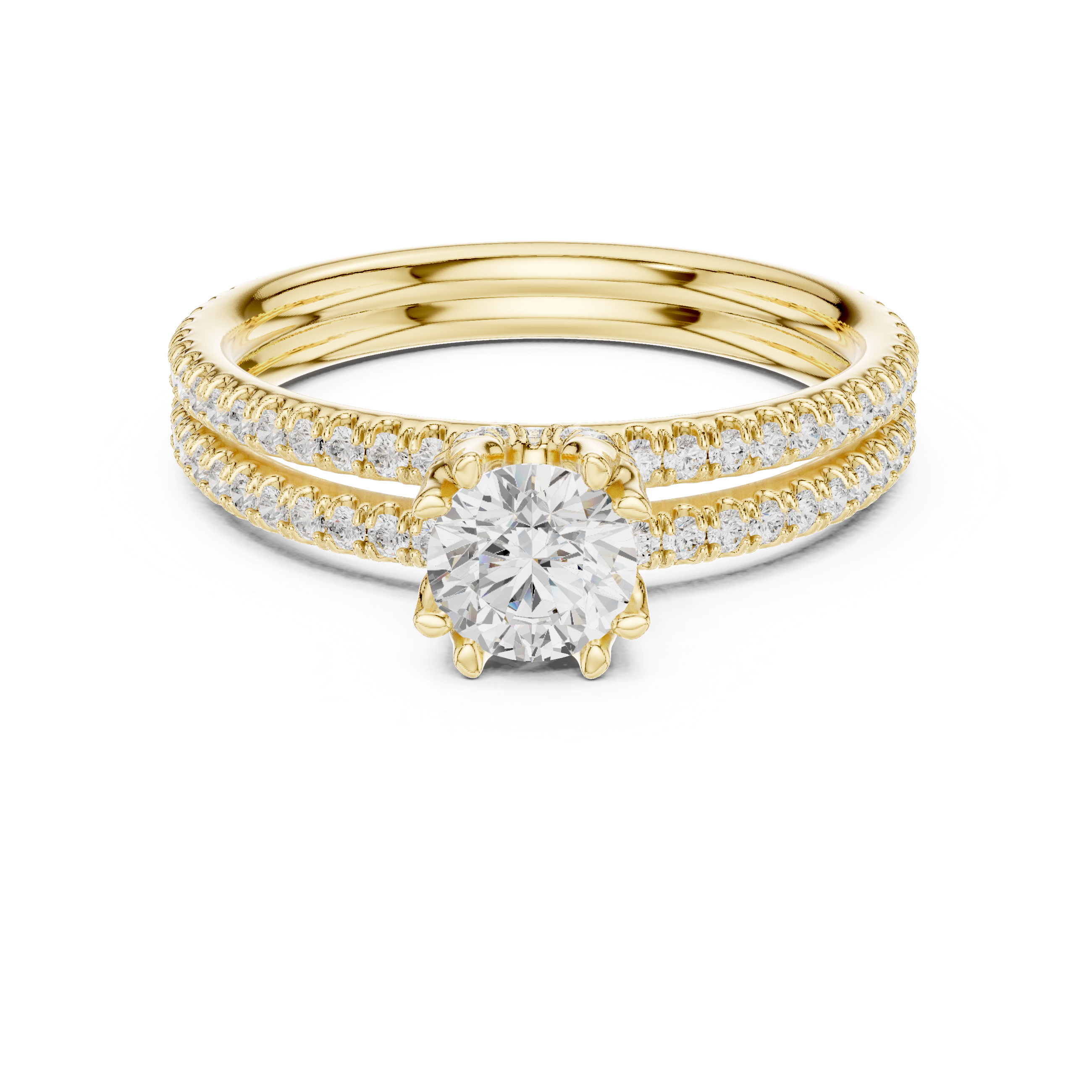 Muur Atelier Solid Gold Round Brilliant U-Cut Pavé Diamond Engagement Ring