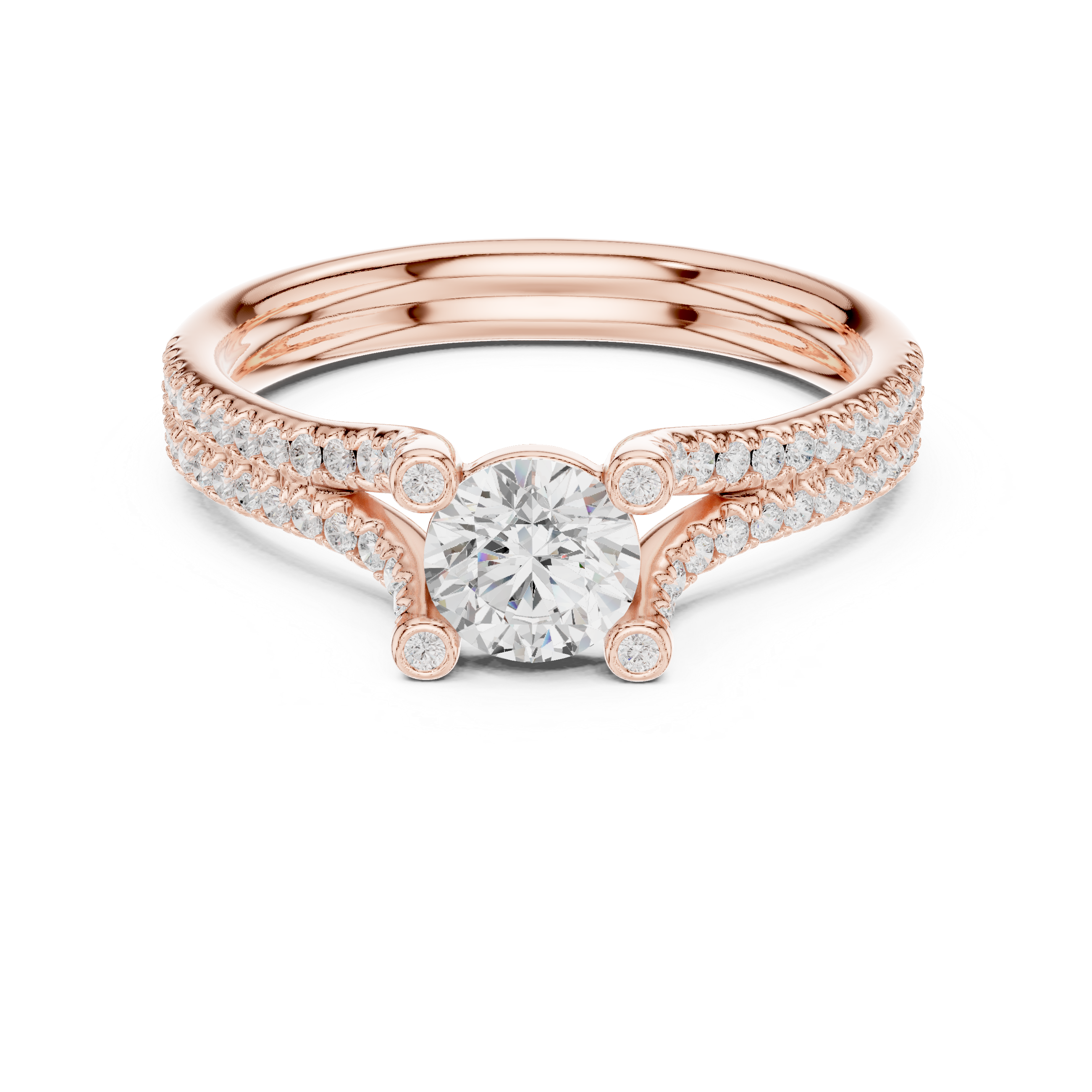 Muur Atelier Solid Gold Round Brilliant Split-Cathedral U-Cut Diamond Engagement Ring