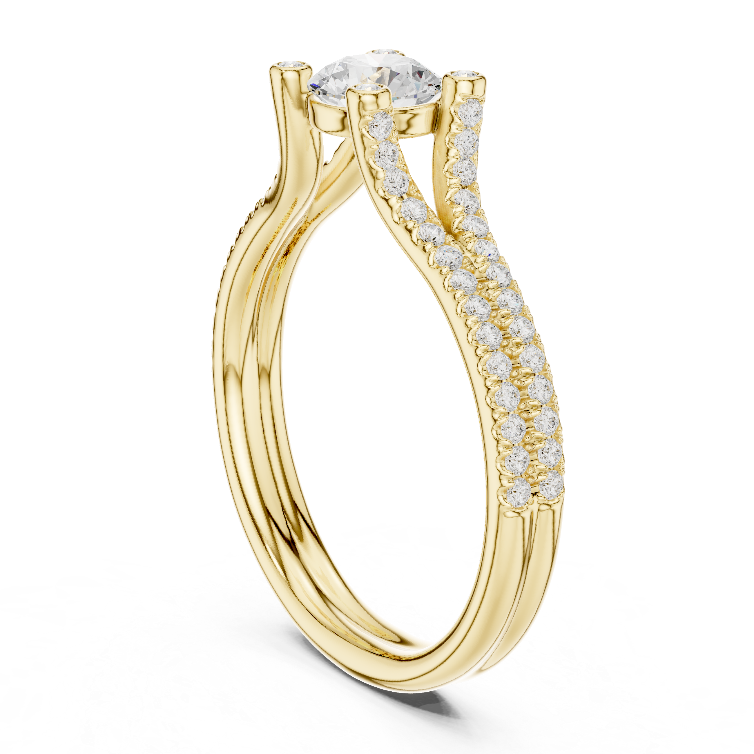 Muur Atelier Solid Gold Round Brilliant Split-Cathedral U-Cut Diamond Engagement Ring