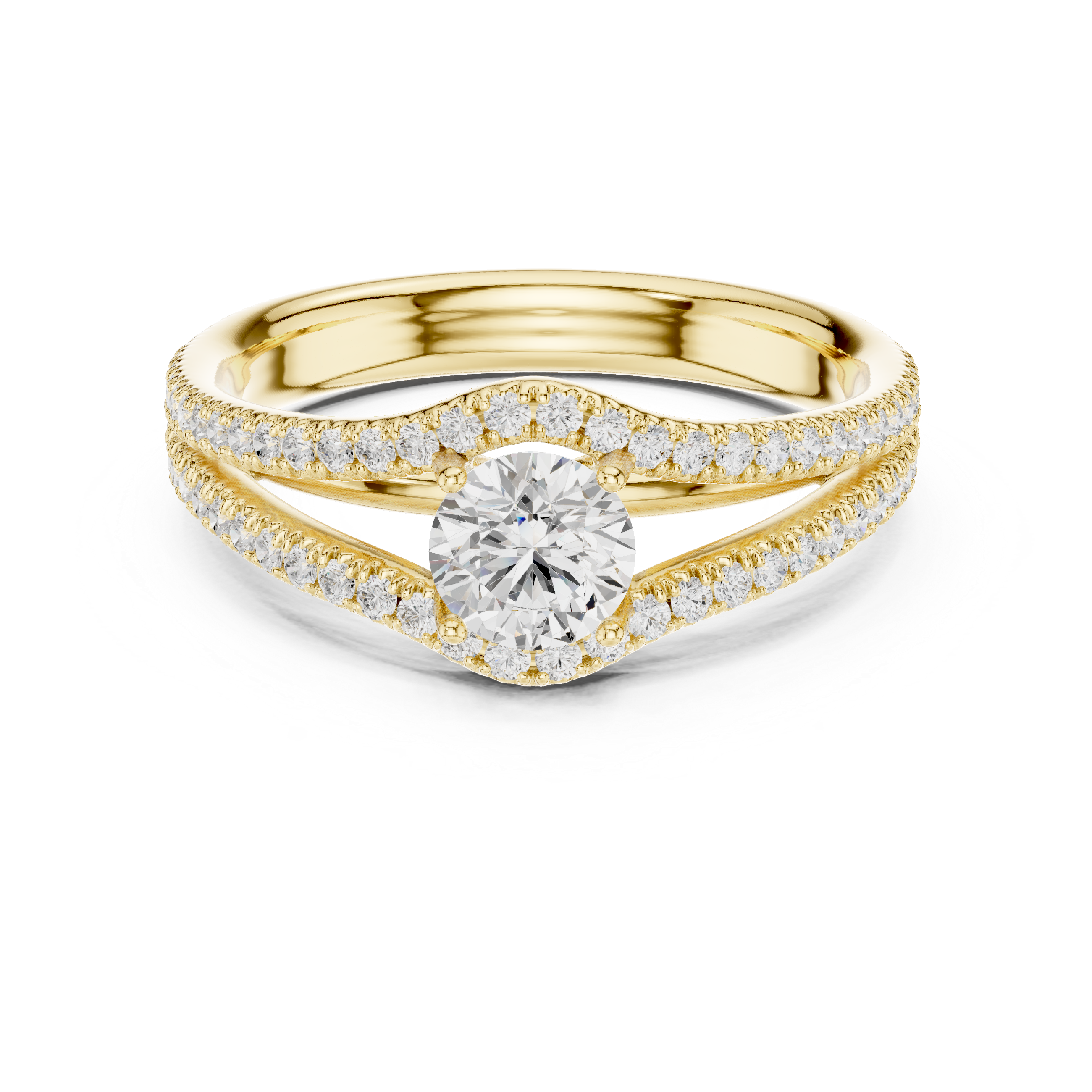 Muur Atelier Solid Gold Round Brilliant Split-Cathedral U-Cut Diamond Engagement Ring