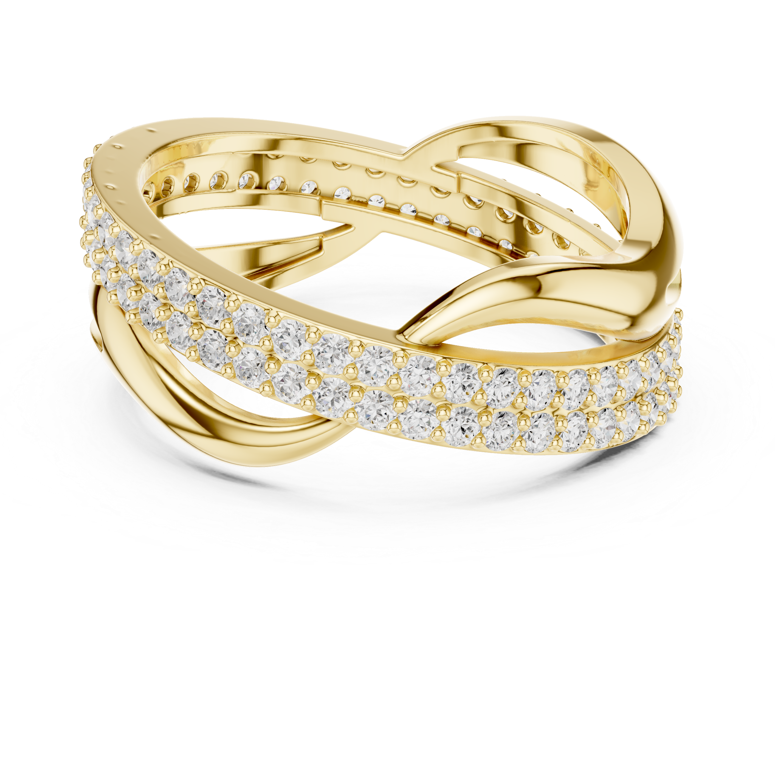 Gold ring with diamond accents on a white background