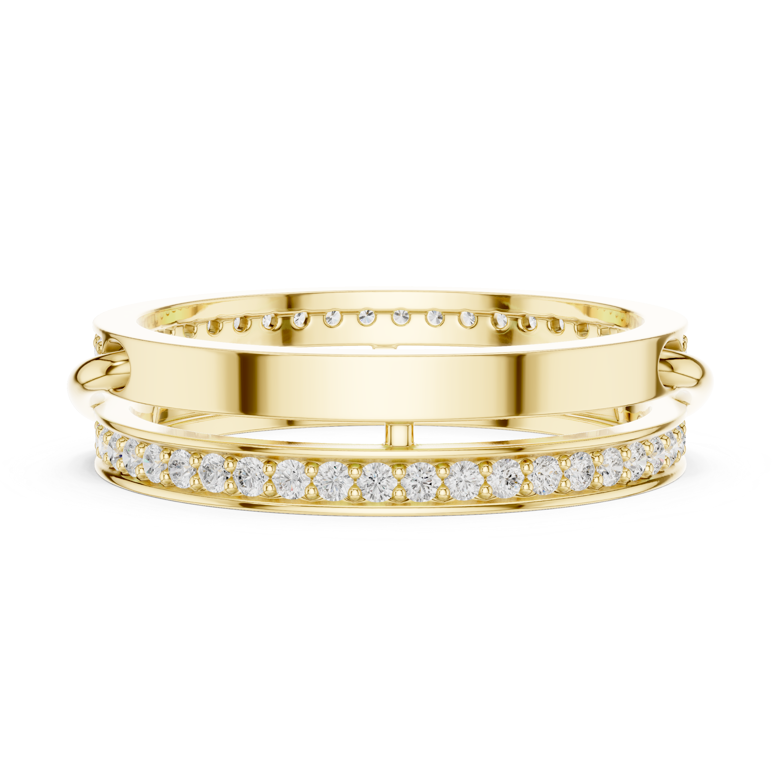 Gold ring with diamonds on a white background