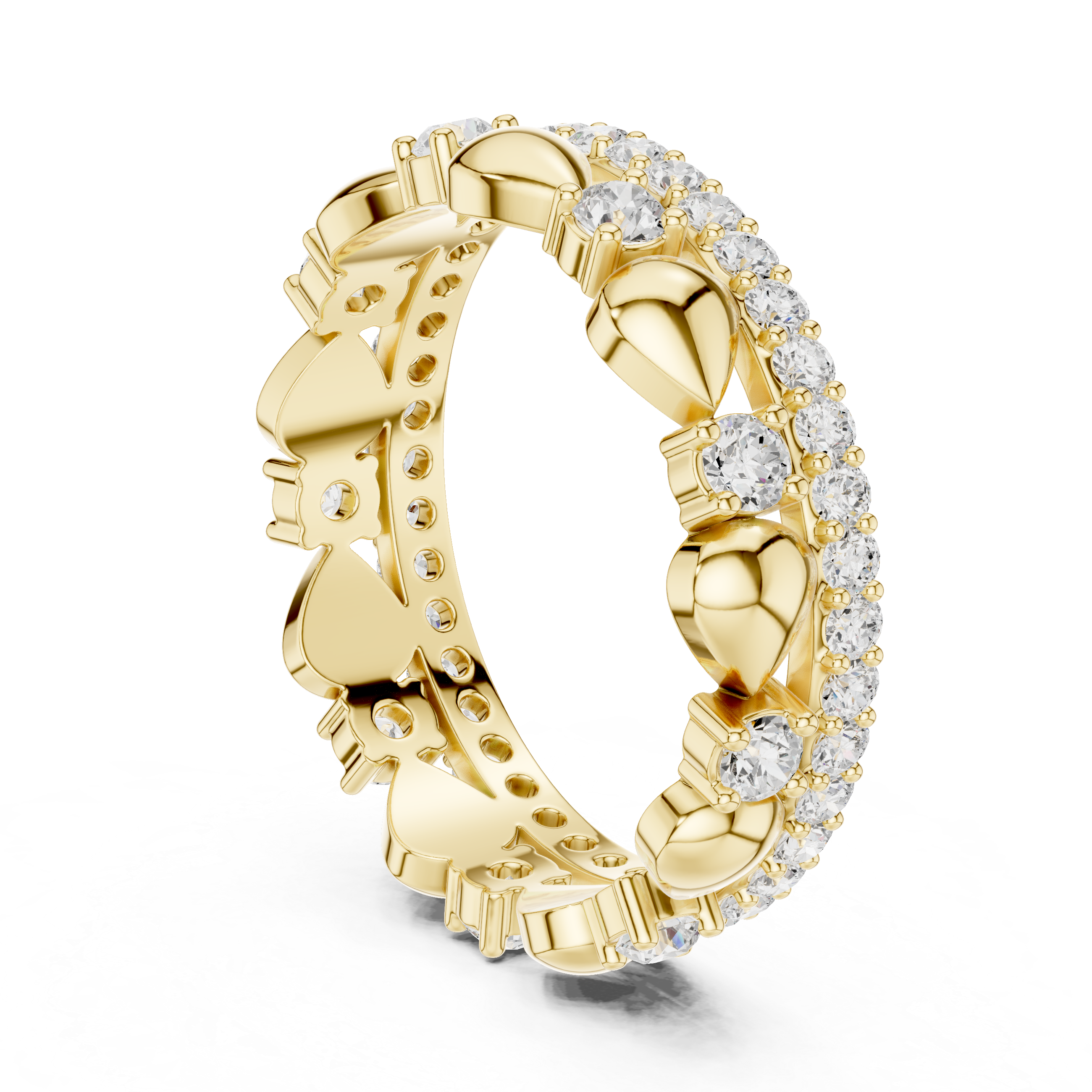 Gold and diamond ring on a white background