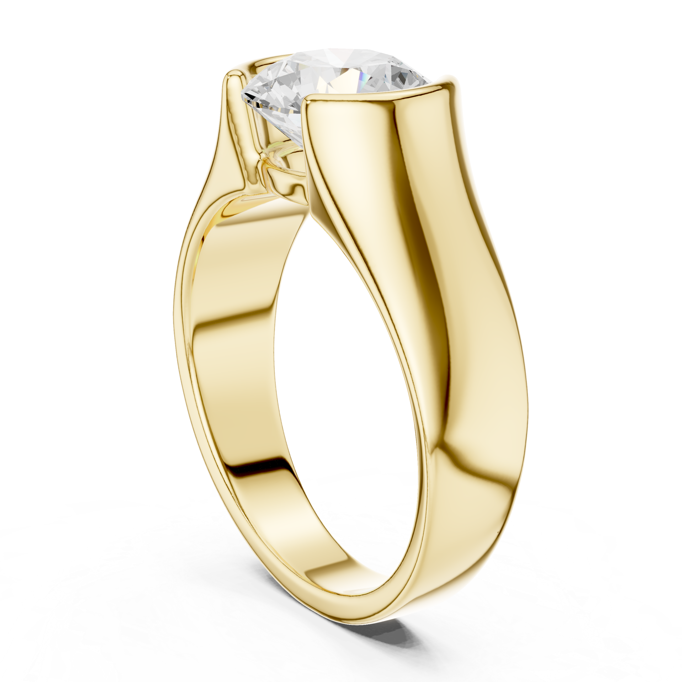 Gold ring with a diamond on a white background