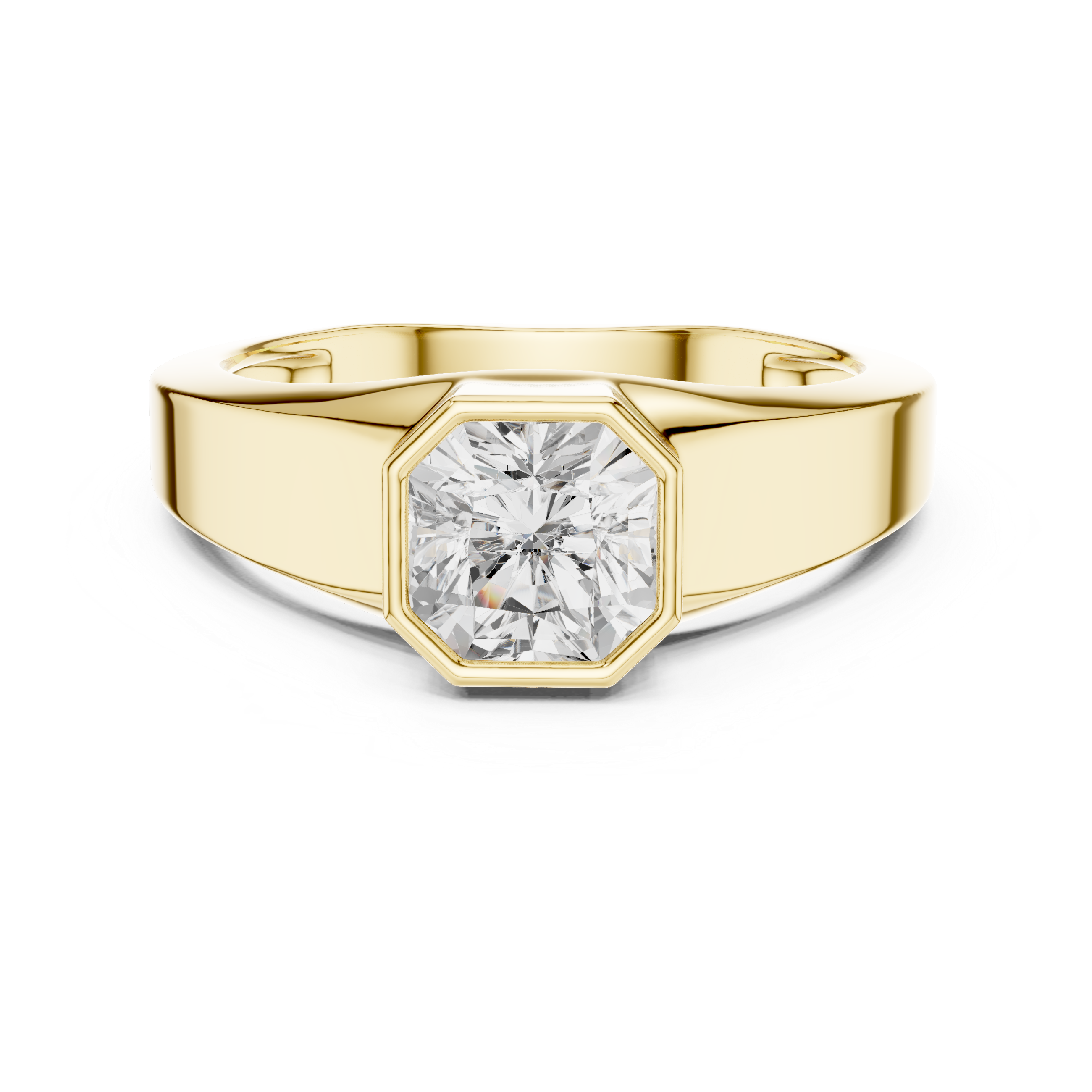 Gold ring with a diamond on a white background