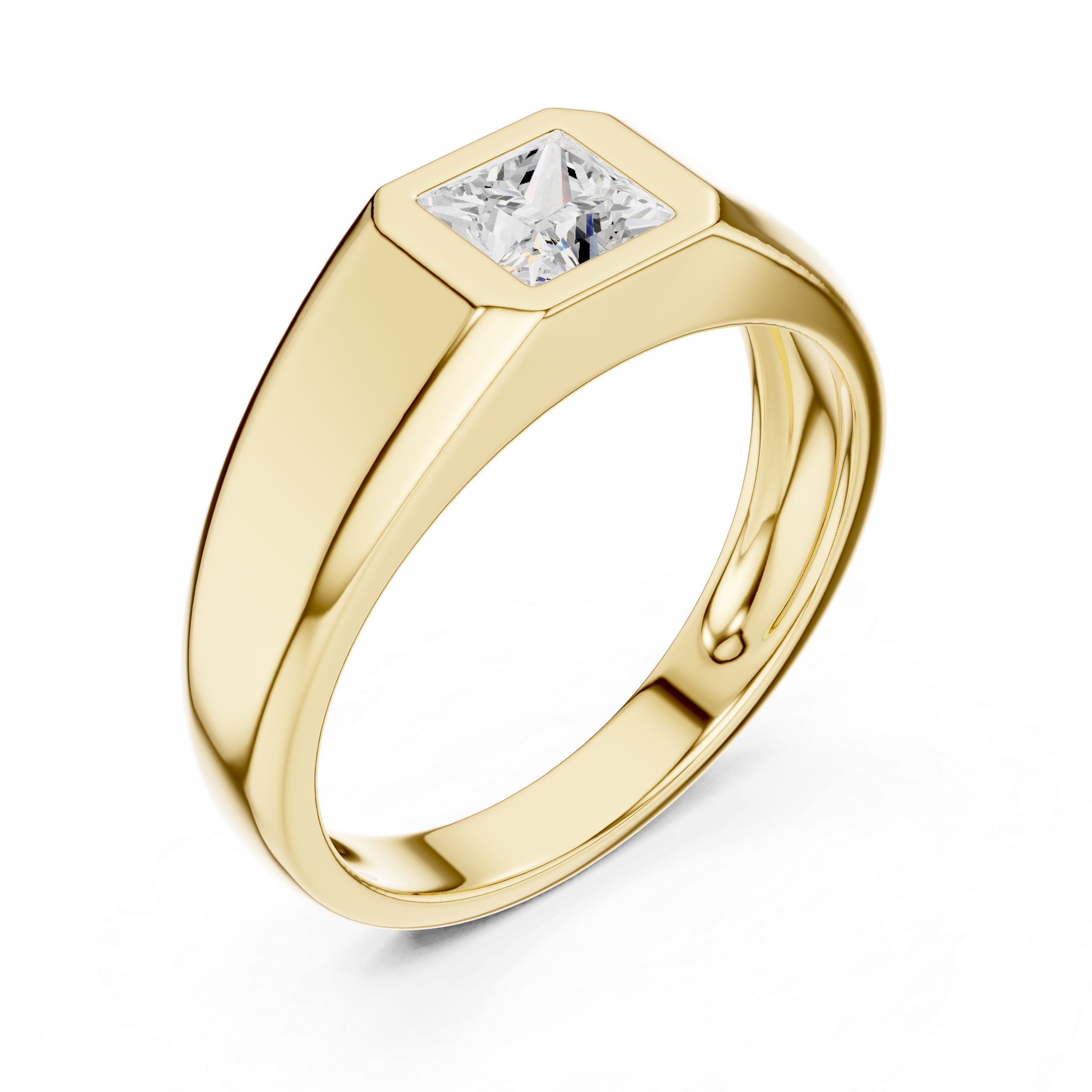 Gold ring with a diamond on a white background