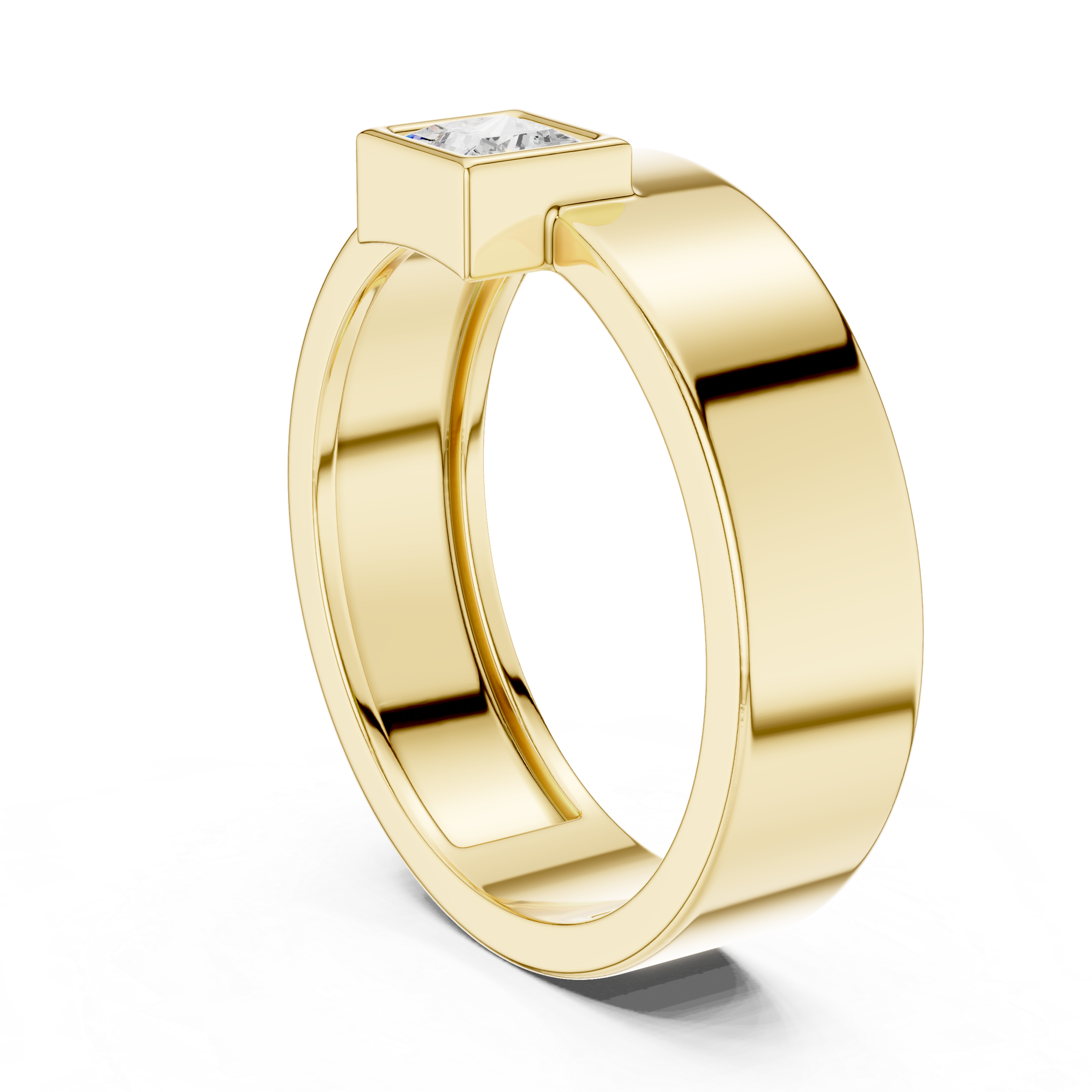 Gold ring with a small diamond on a white background