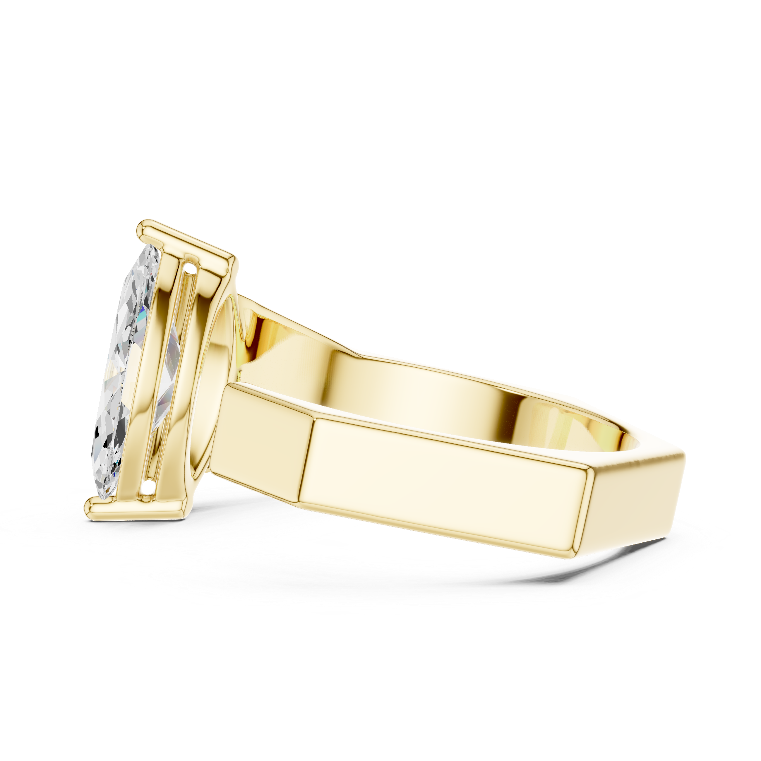 Gold ring with a diamond on a white background