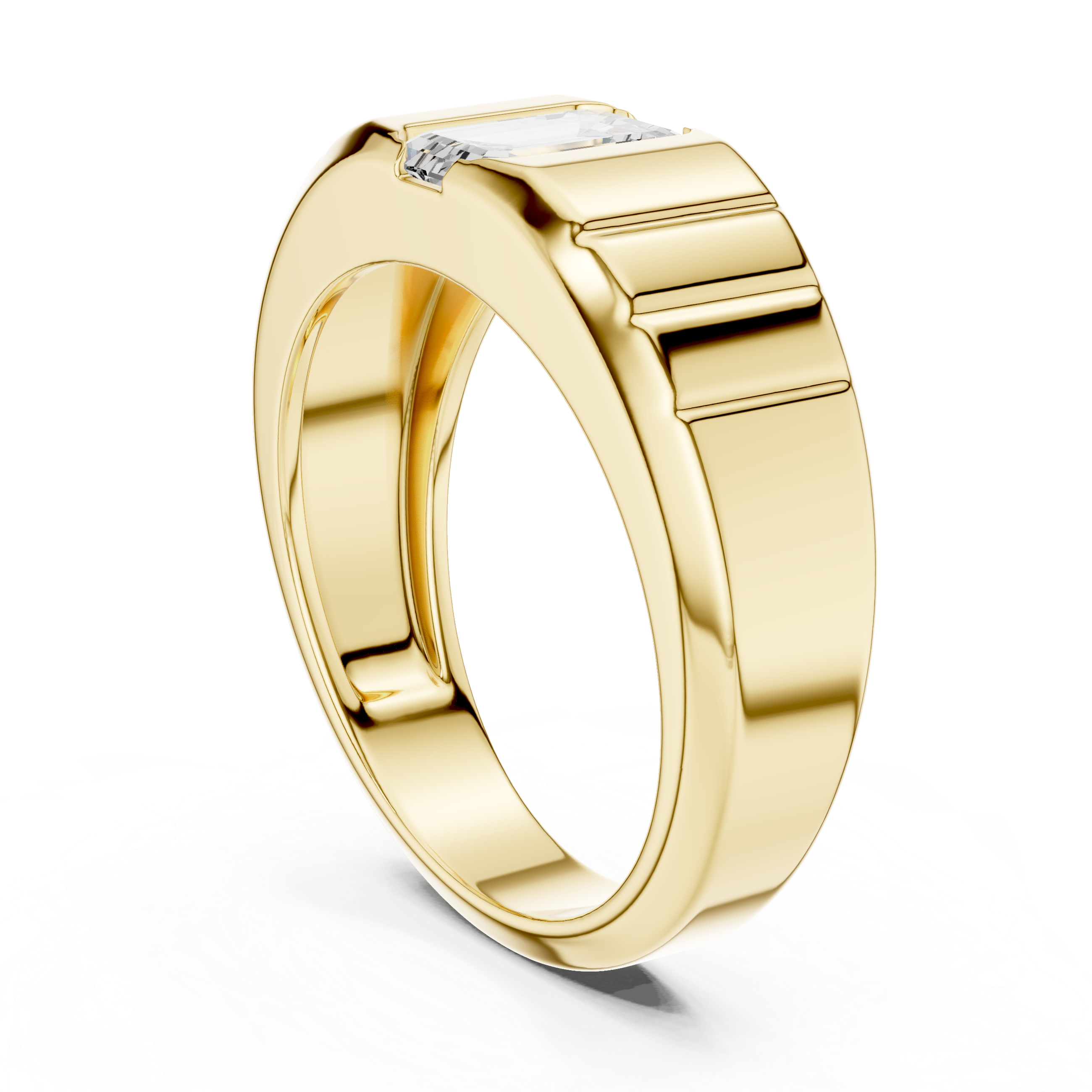 Gold ring with embedded diamonds on a white background