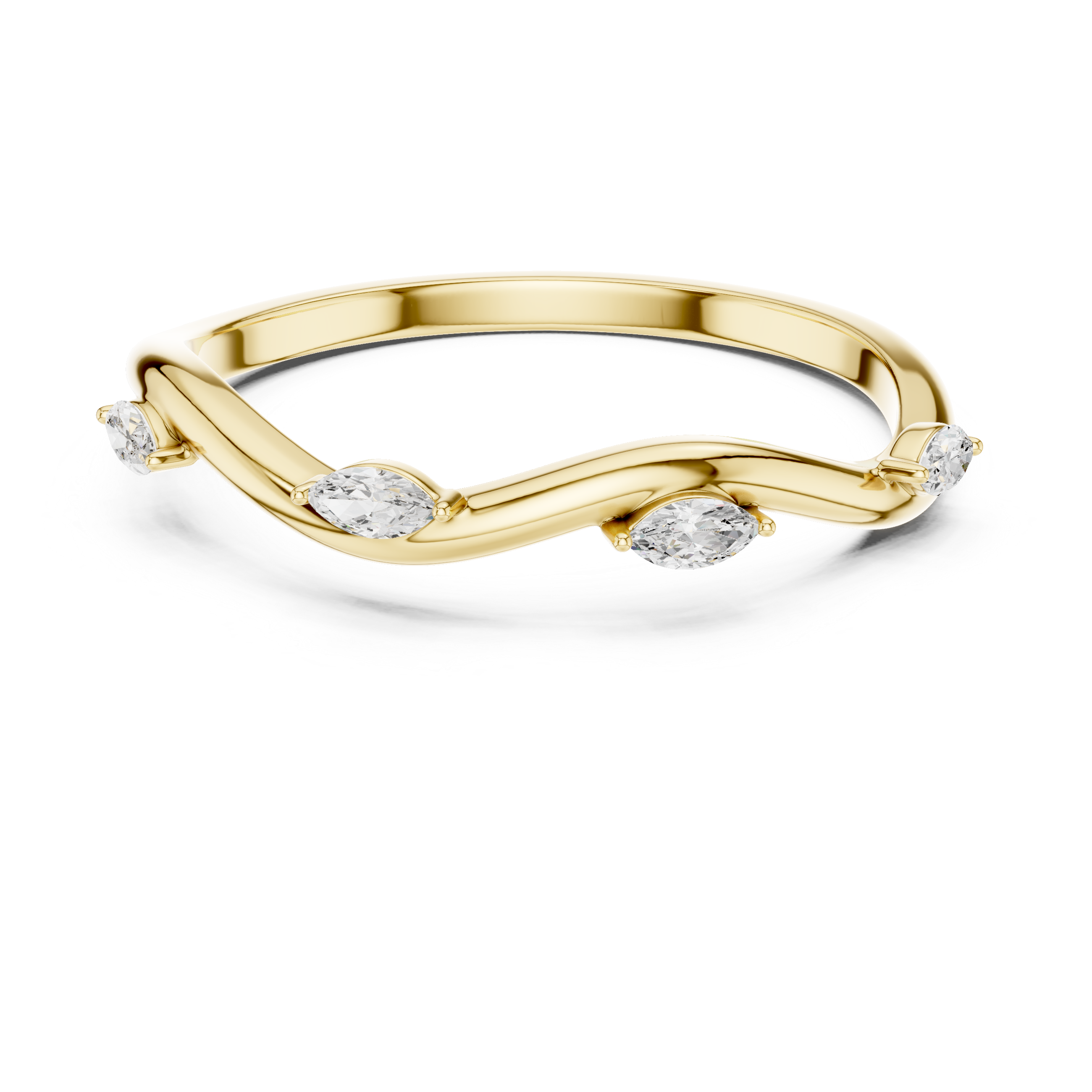 Gold ring with diamonds on a white background