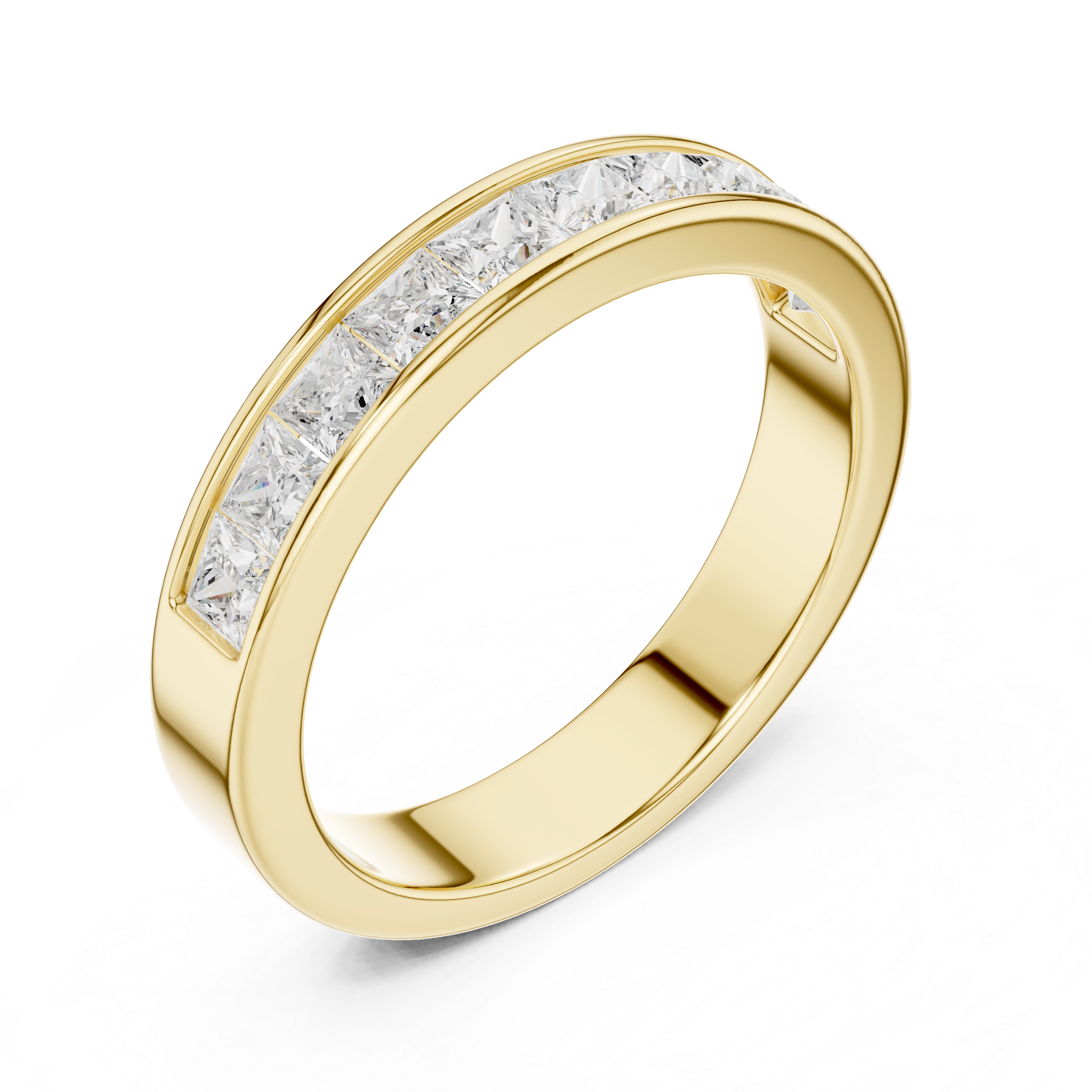 Gold ring with diamonds on a white background