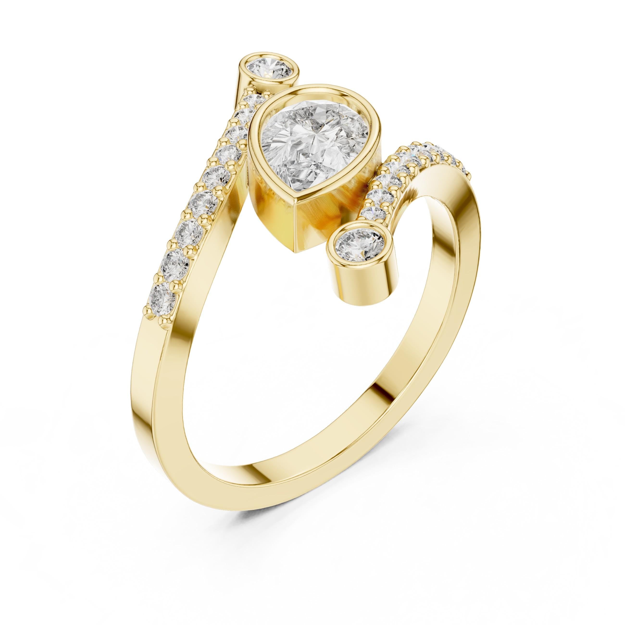 Pear and Round Diamond Bypass Ring