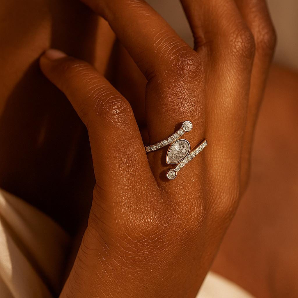 Pear and Round Diamond Bypass Ring