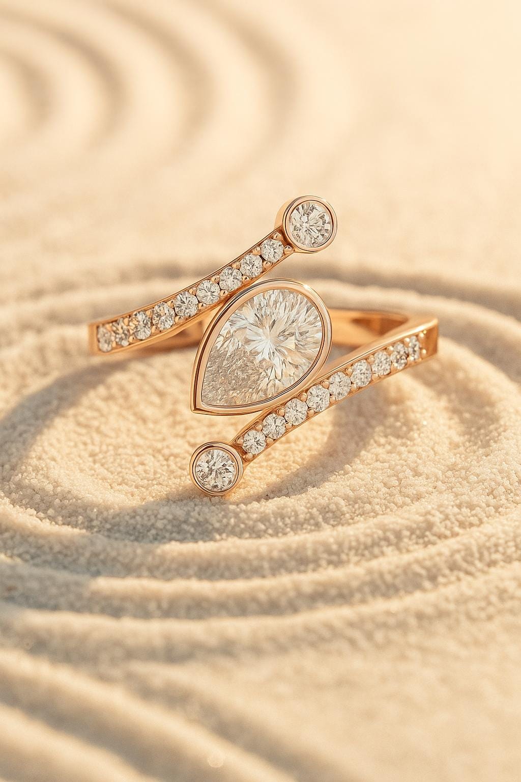 Pear and Round Diamond Bypass Ring