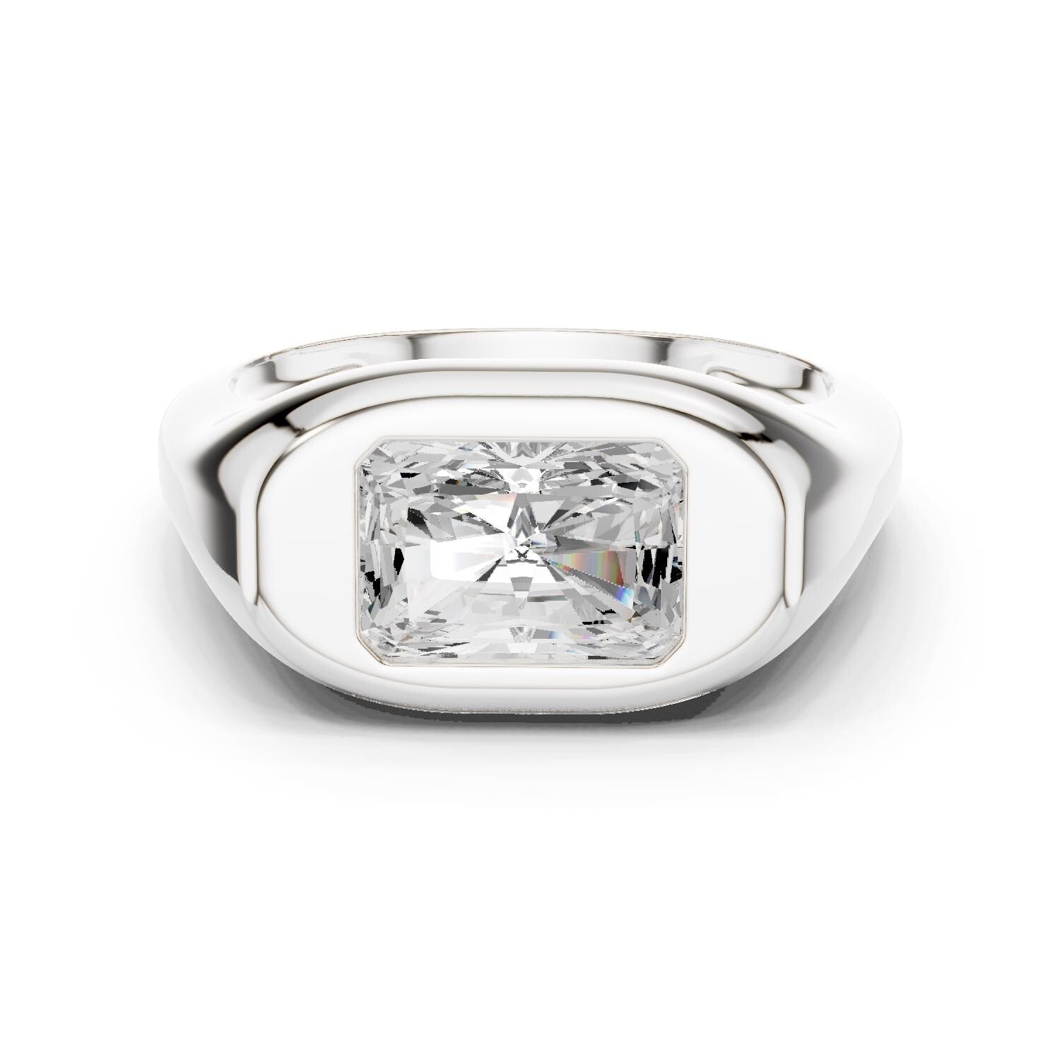 Diamond Signet Ring, 14K Gold Women Signet Rings, Lab Grown East West Jewelry