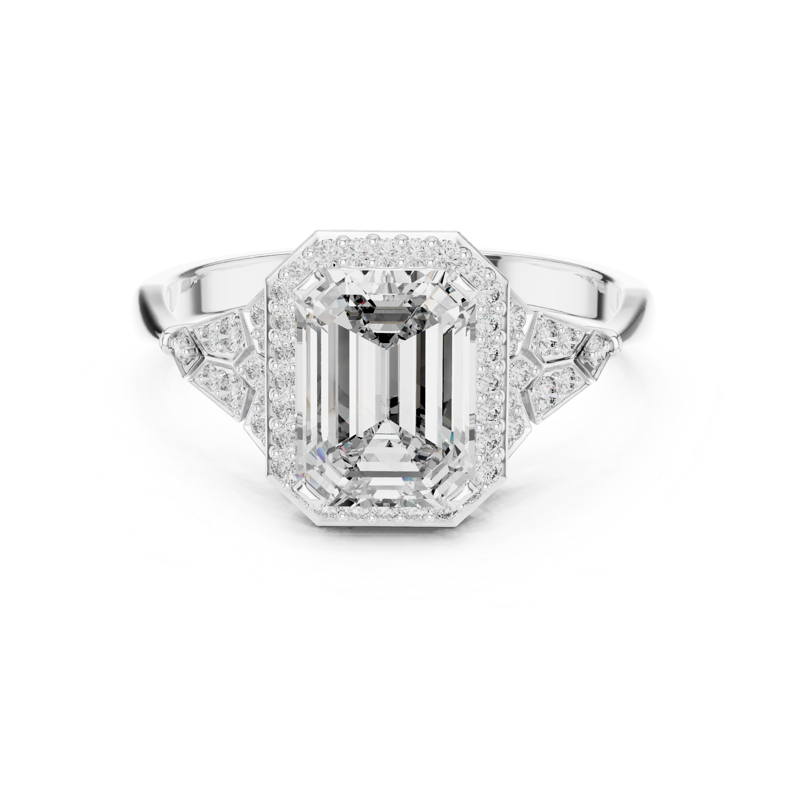 Muur Atelier Solid Gold Emerald Cut Vintage Diamond Halo with Filigree Detail