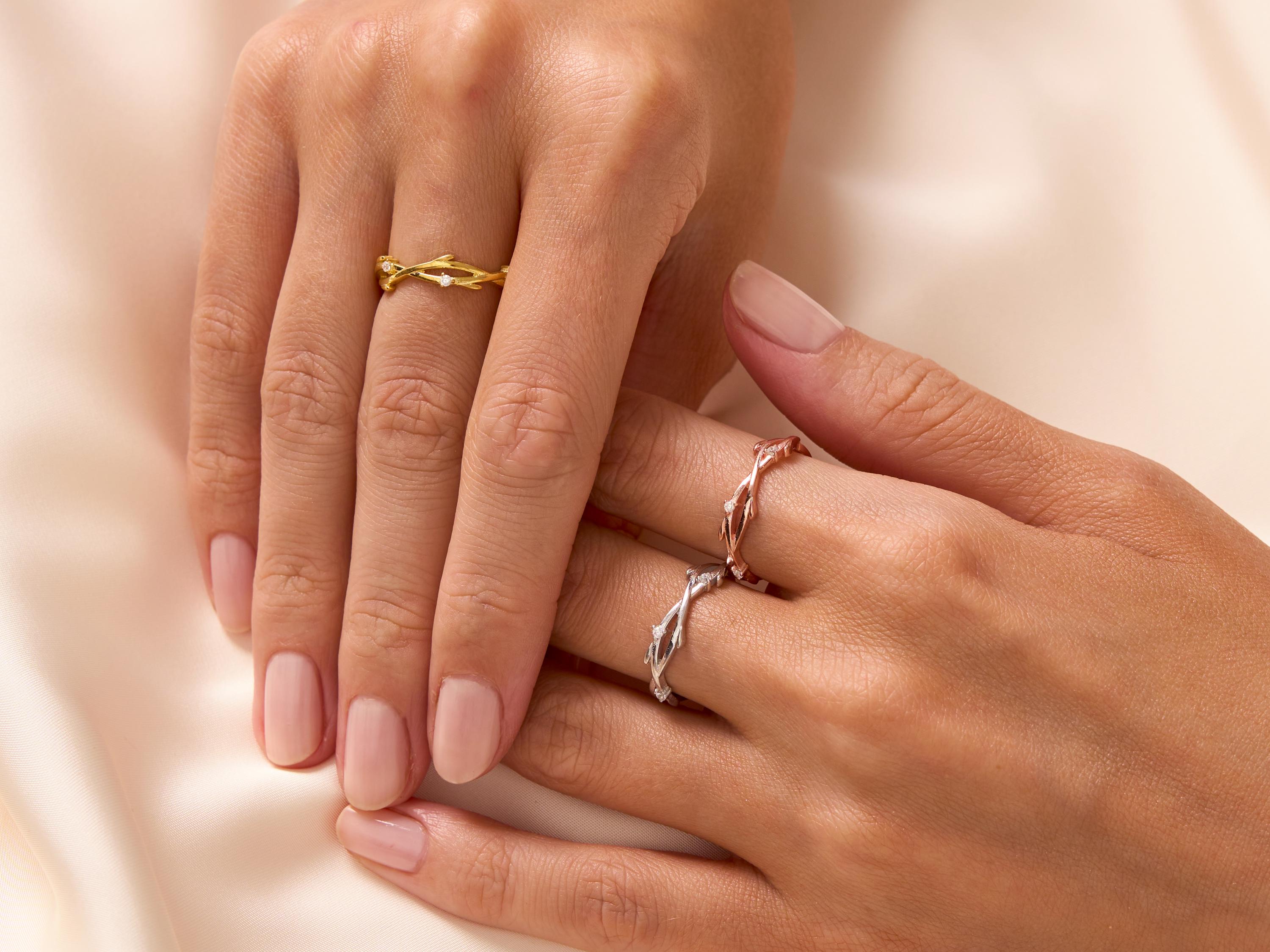 Twig Engagement Ring, Simulated Diamond Olive Branch