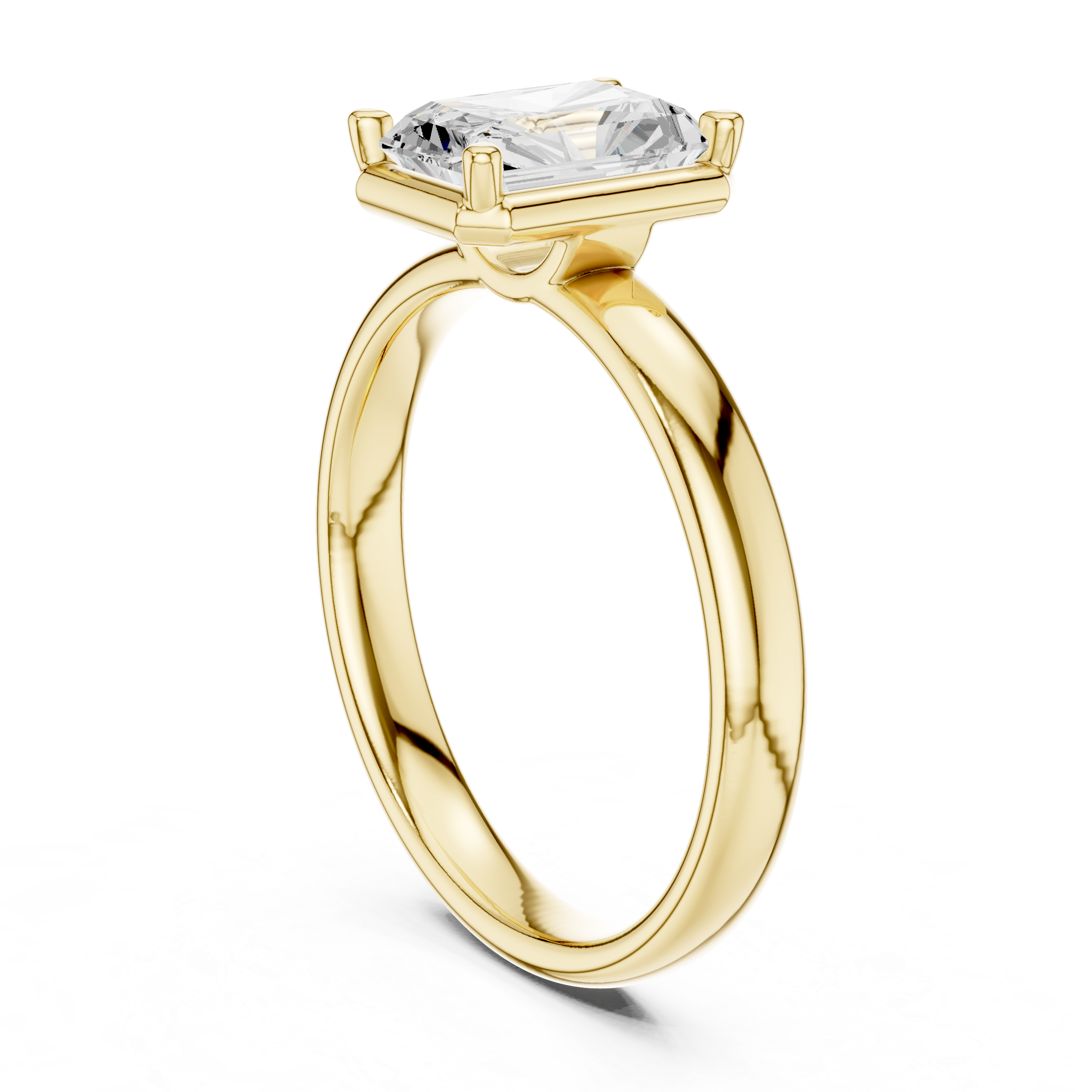 Gold ring with a diamond on a white background