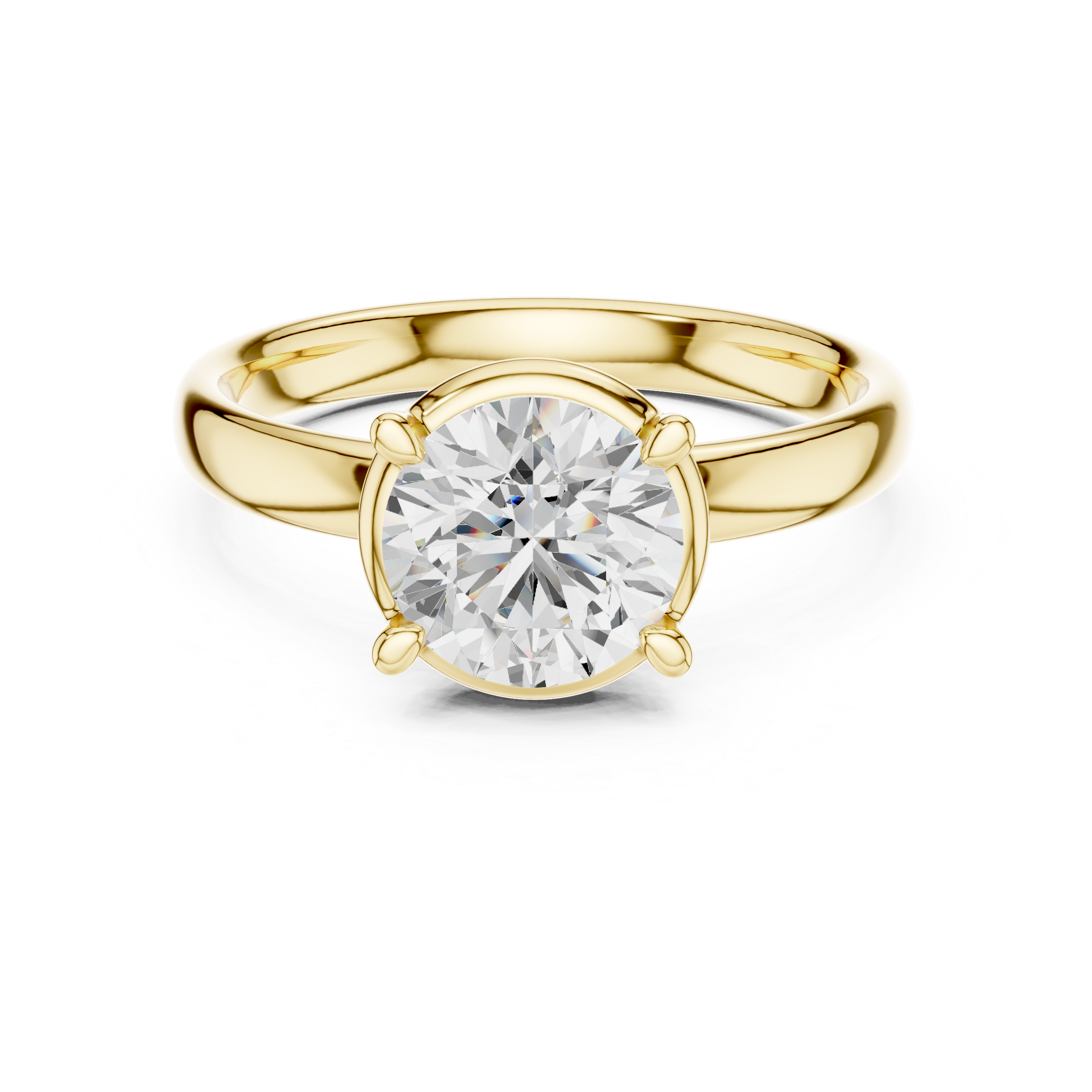 Gold ring with a large diamond on a white background